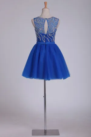 2024 Bateau Beaded Bodice A Line Homecoming Dresses Short/Mini Tulle