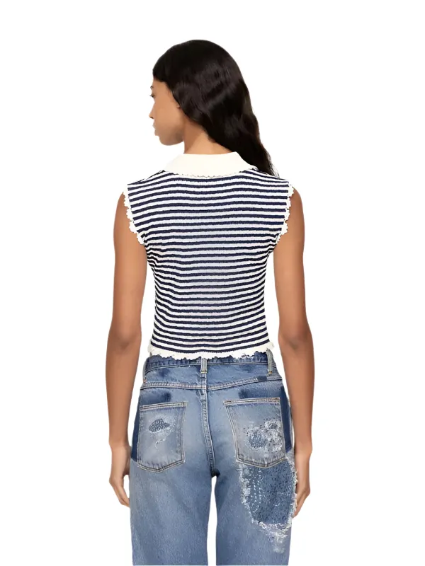 Addy Striped Knit Vest in Navy/White
