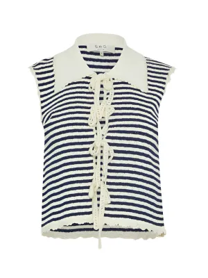 Addy Striped Knit Vest in Navy/White