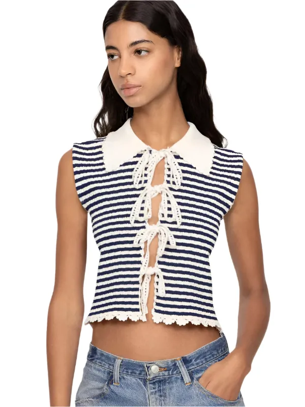 Addy Striped Knit Vest in Navy/White