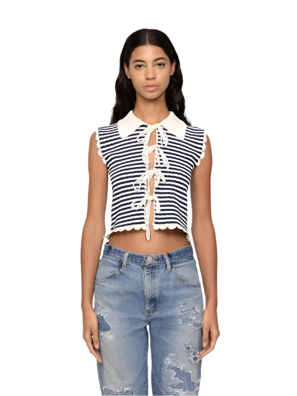 Addy Striped Knit Vest in Navy/White