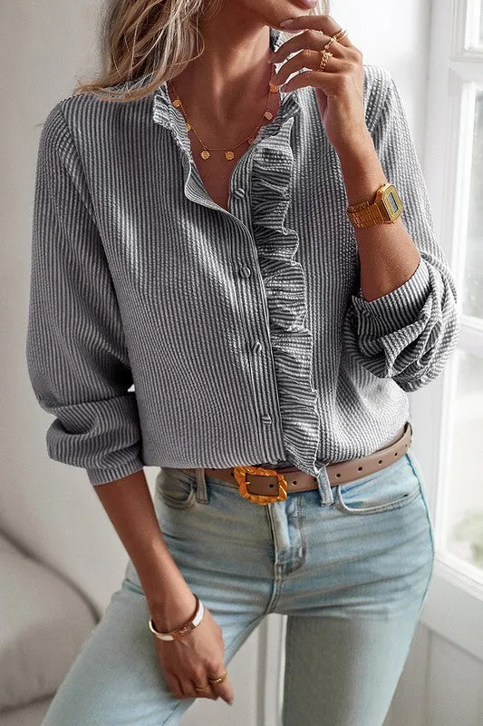 All Day Long Striped Ruffle Top
