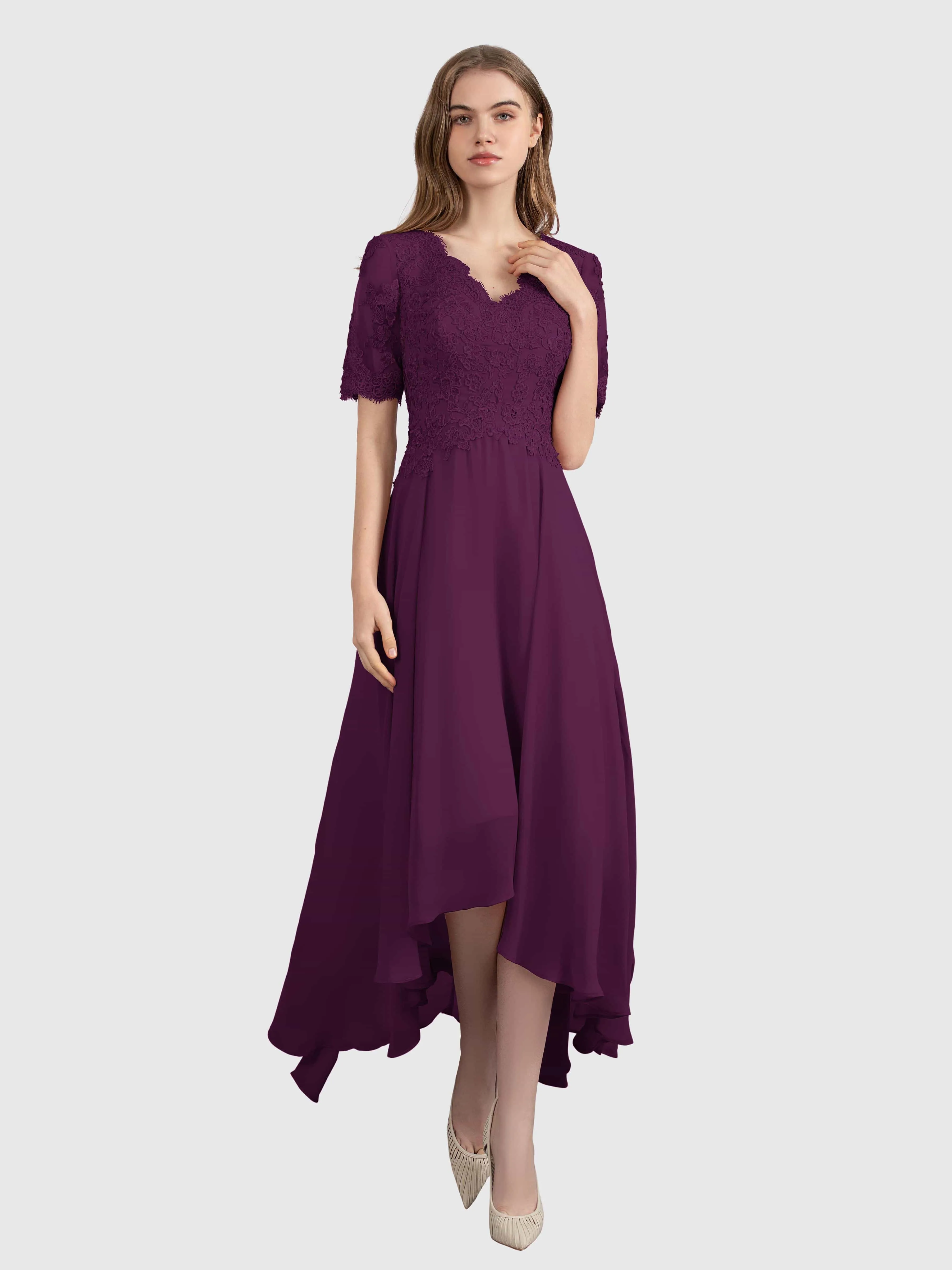 Amelia Chic Asymmetrical Short Sleeves Bridesmaid Dresses