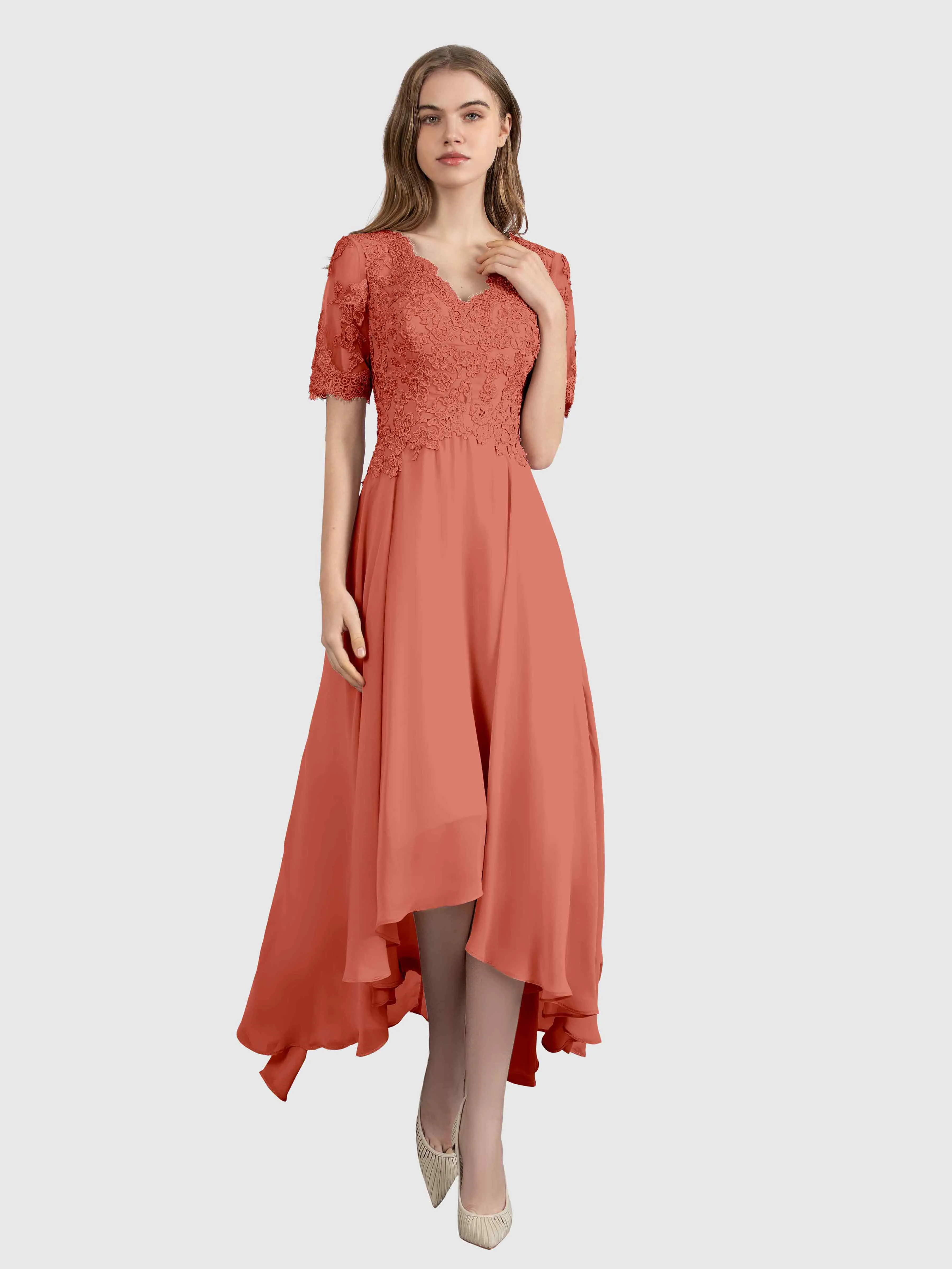 Amelia Chic Asymmetrical Short Sleeves Bridesmaid Dresses