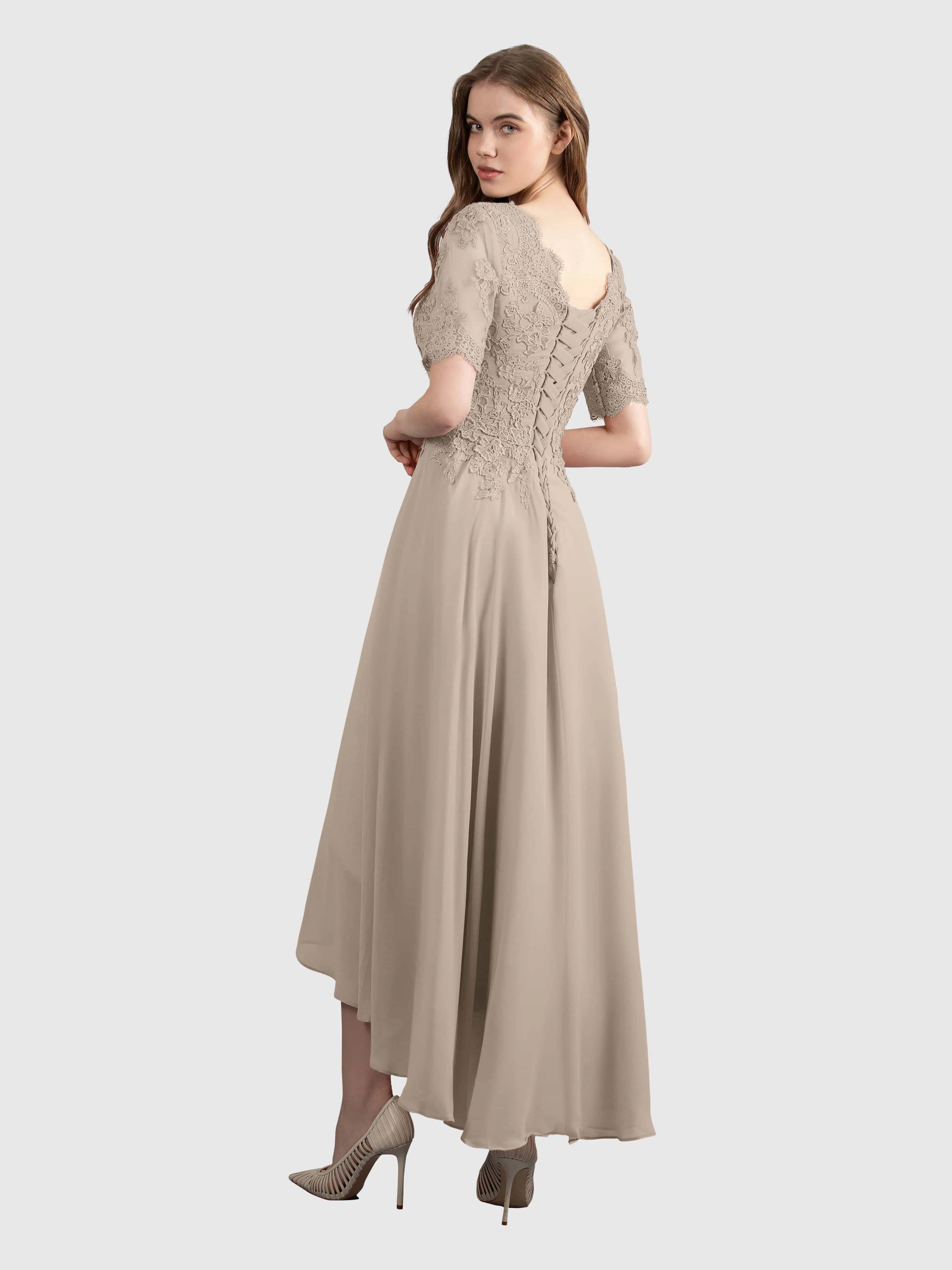 Amelia Chic Asymmetrical Short Sleeves Bridesmaid Dresses