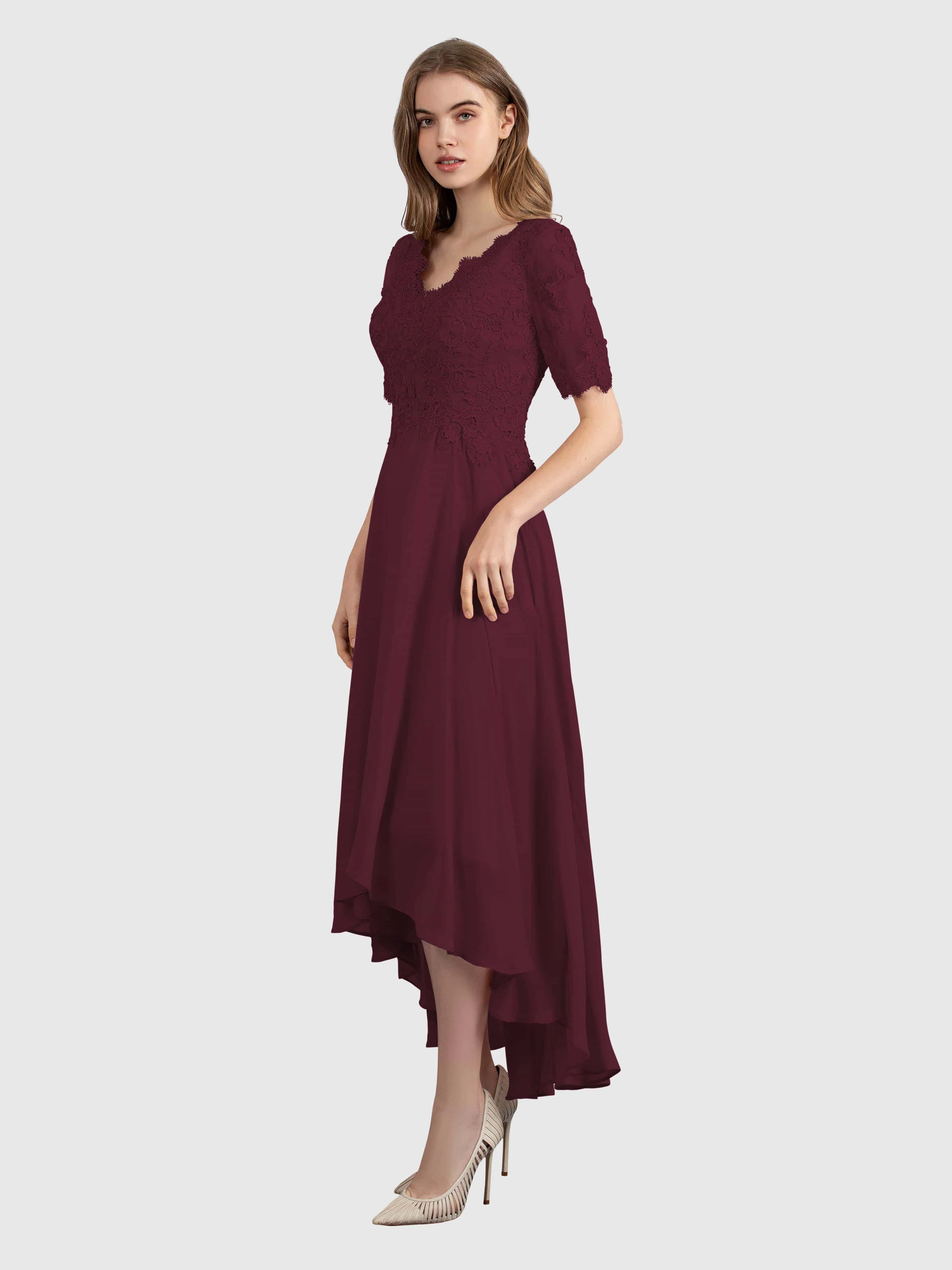 Amelia Chic Asymmetrical Short Sleeves Bridesmaid Dresses