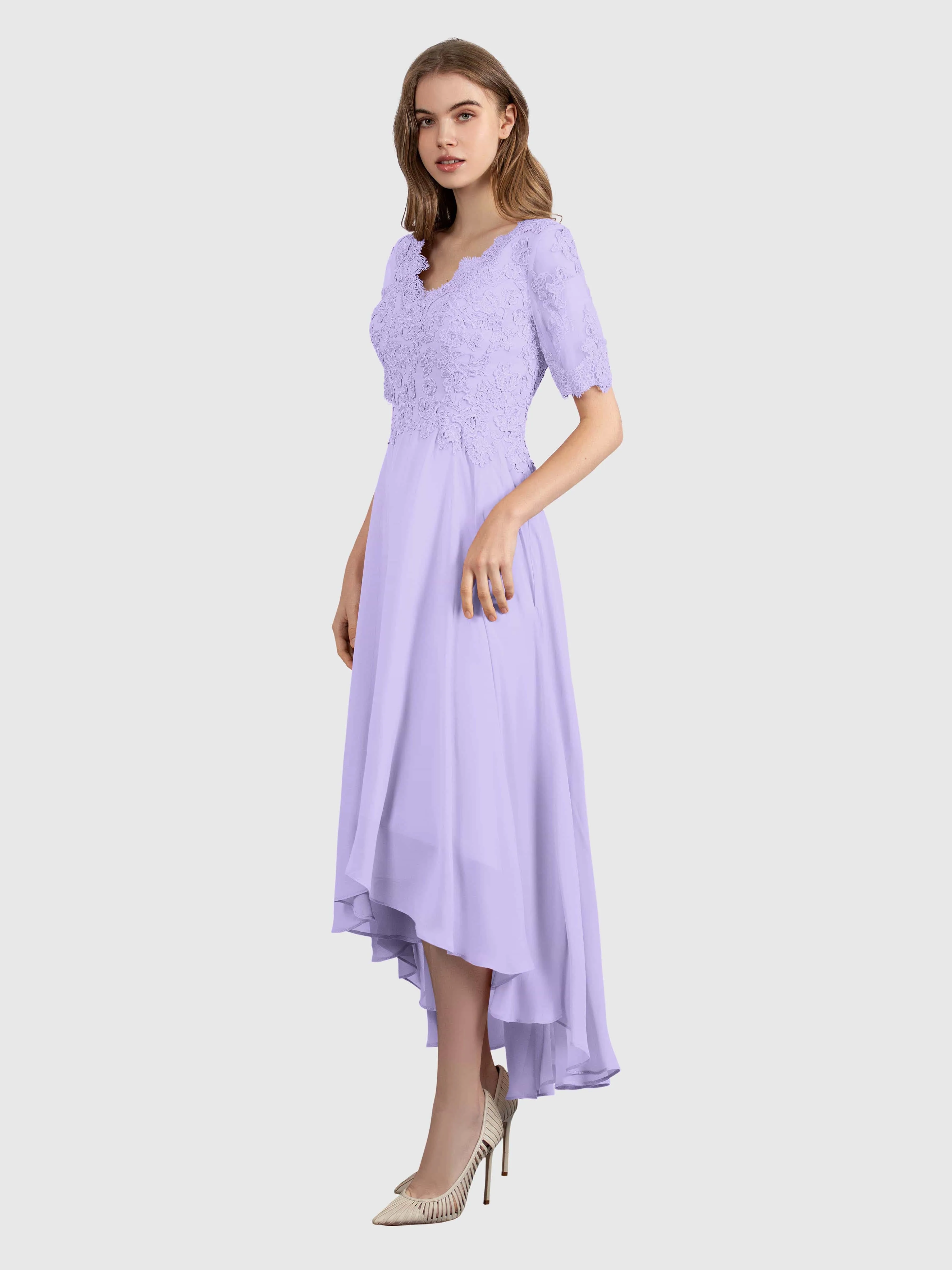 Amelia Chic Asymmetrical Short Sleeves Bridesmaid Dresses