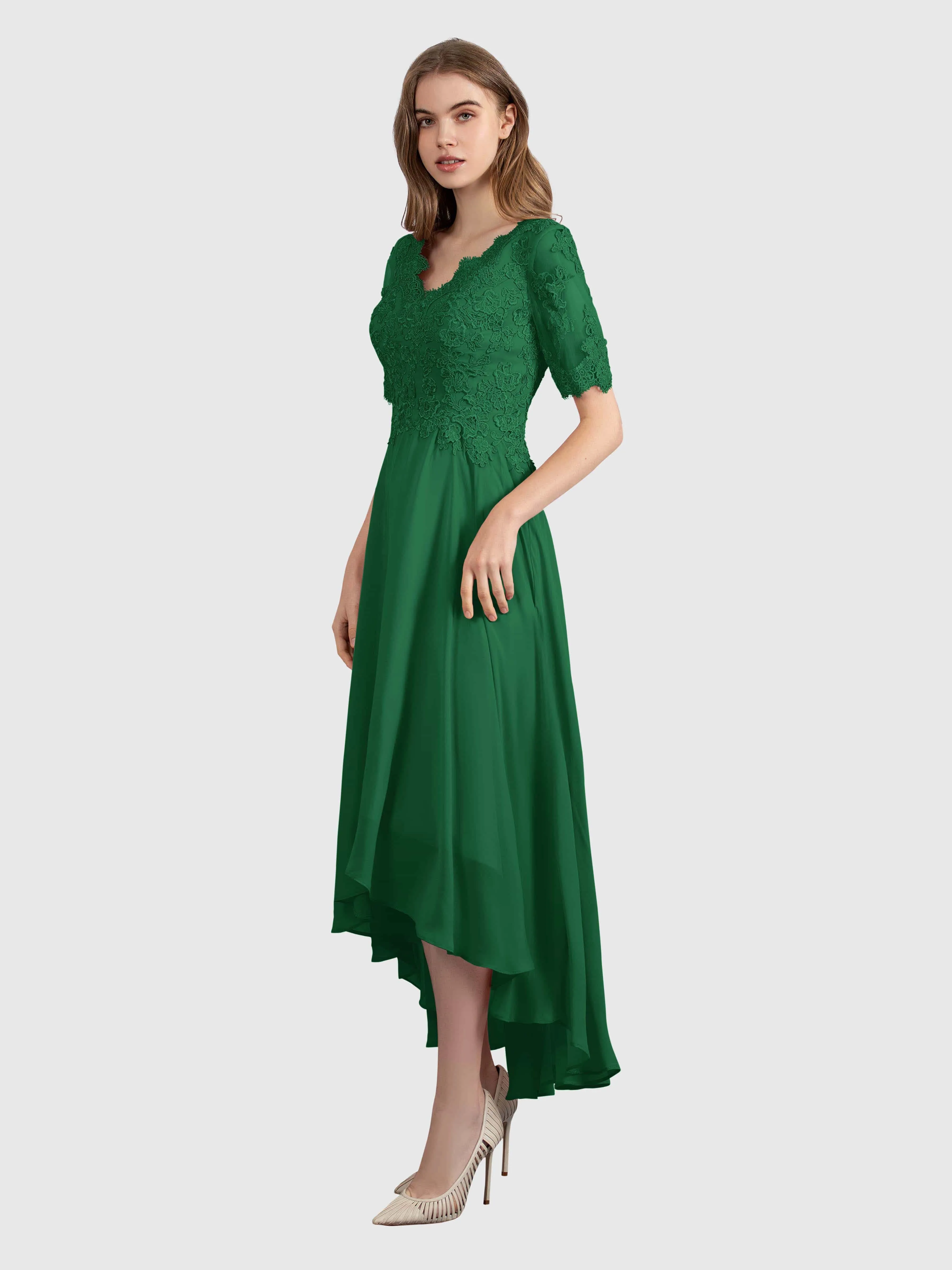 Amelia Chic Asymmetrical Short Sleeves Bridesmaid Dresses
