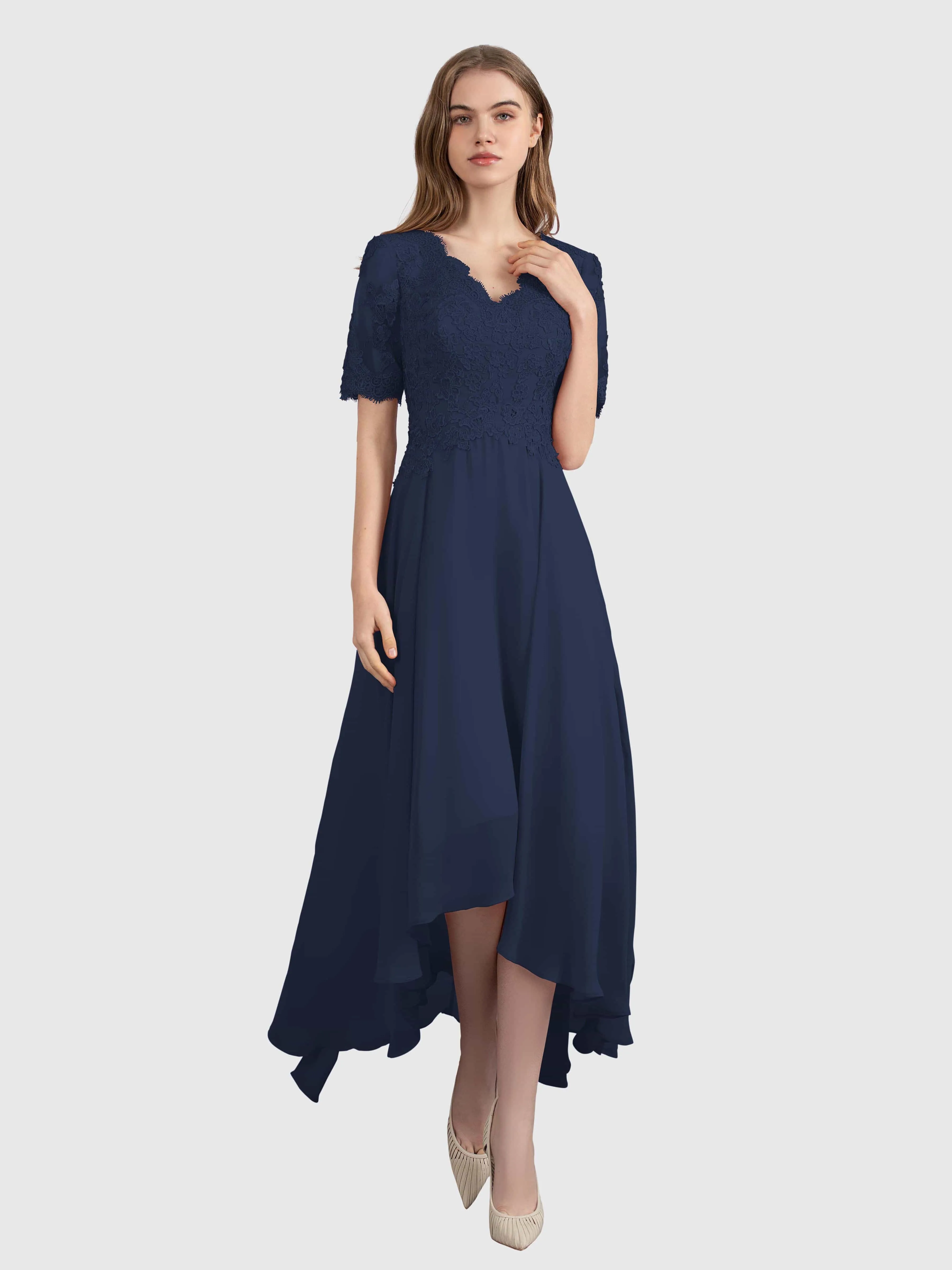 Amelia Chic Asymmetrical Short Sleeves Bridesmaid Dresses