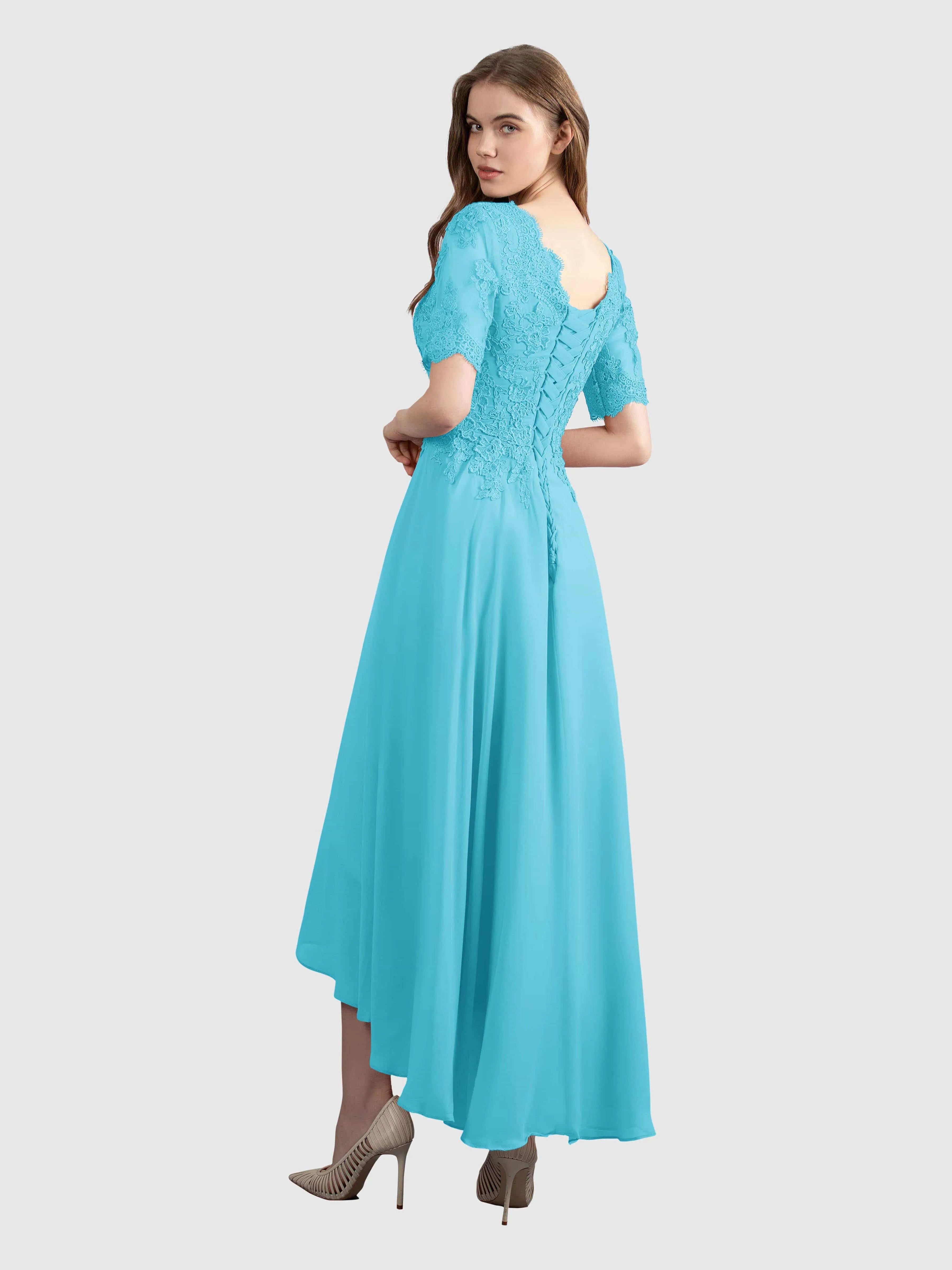 Amelia Chic Asymmetrical Short Sleeves Bridesmaid Dresses