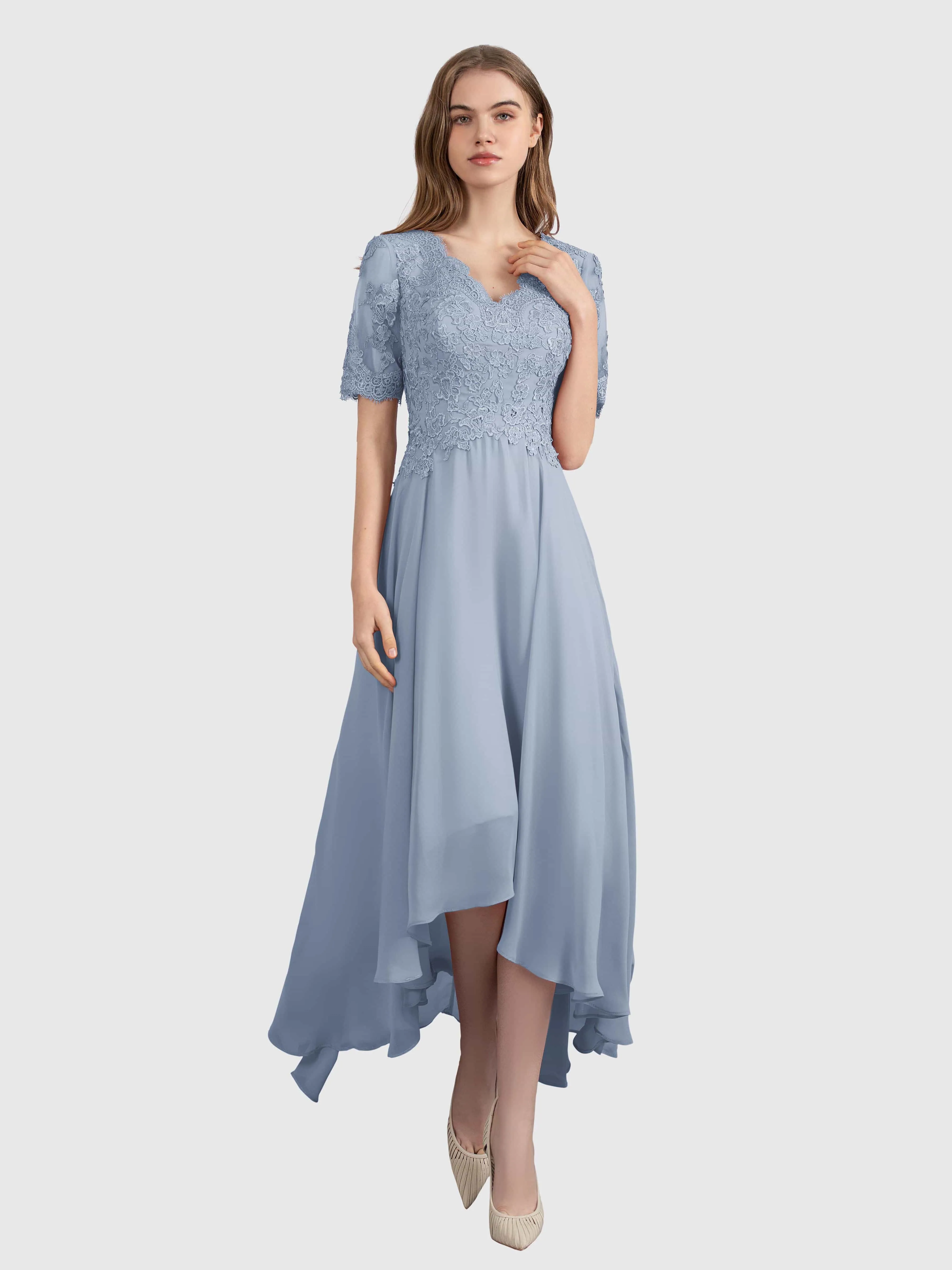 Amelia Chic Asymmetrical Short Sleeves Bridesmaid Dresses