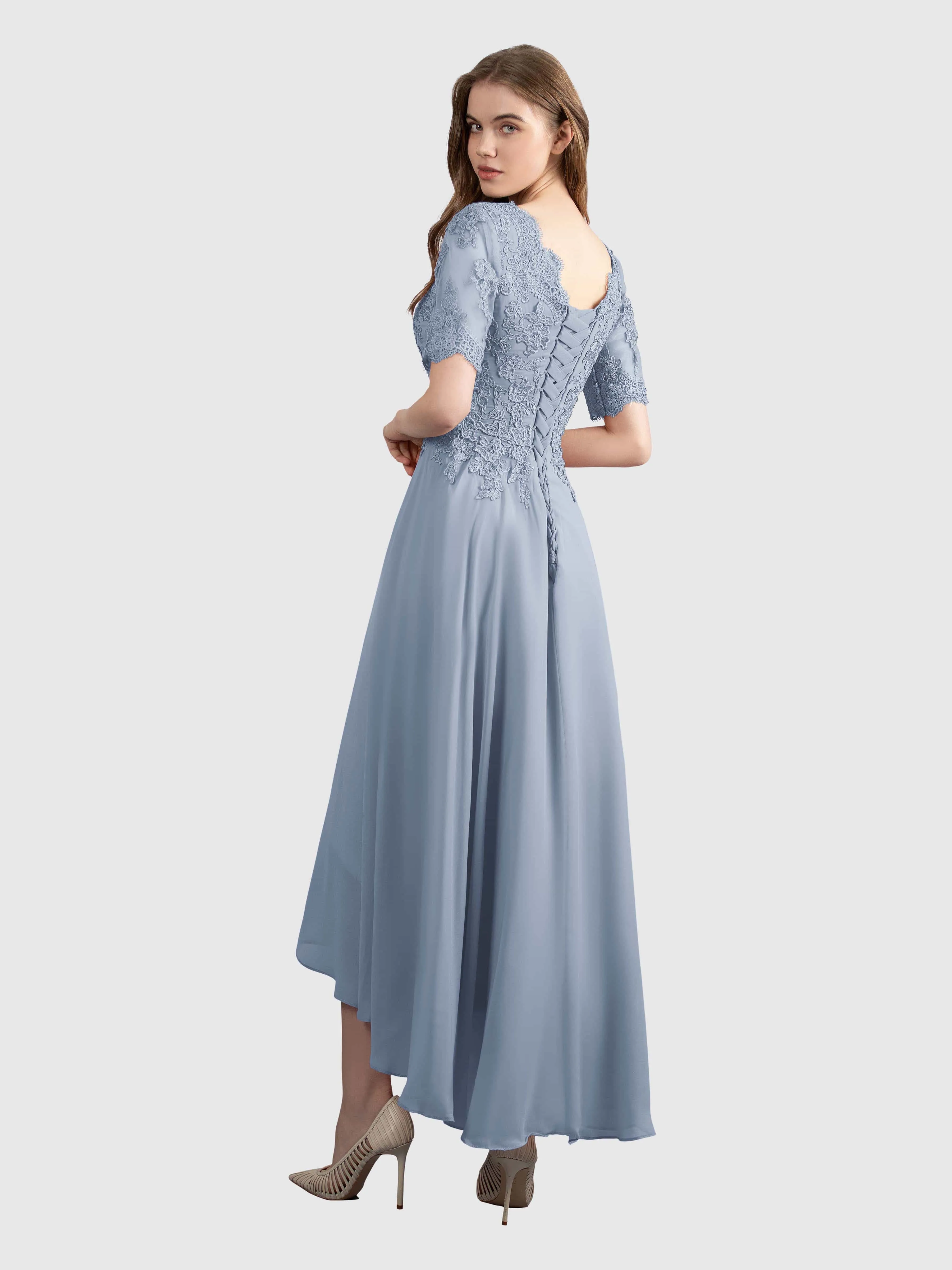 Amelia Chic Asymmetrical Short Sleeves Bridesmaid Dresses
