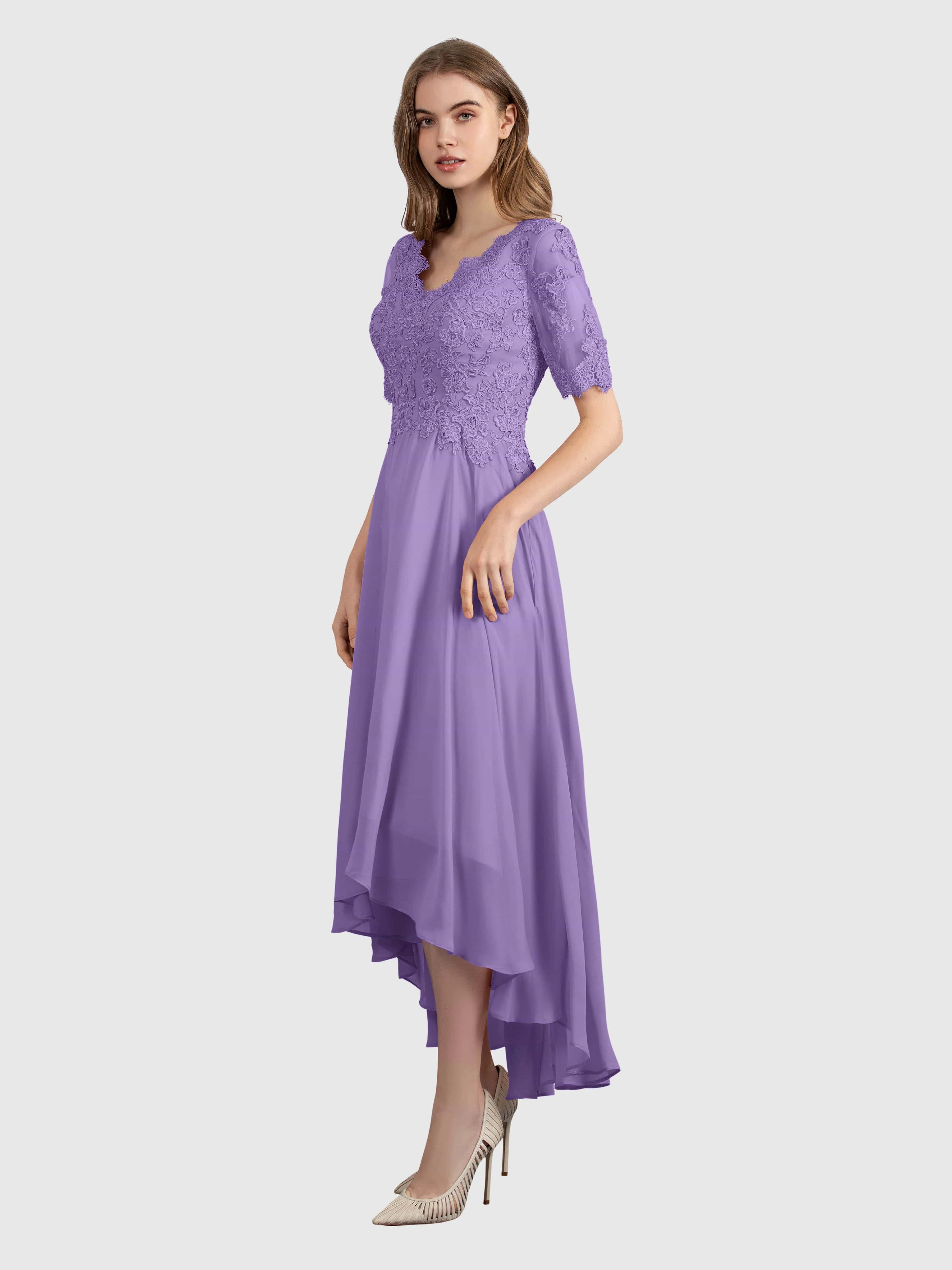 Amelia Chic Asymmetrical Short Sleeves Bridesmaid Dresses
