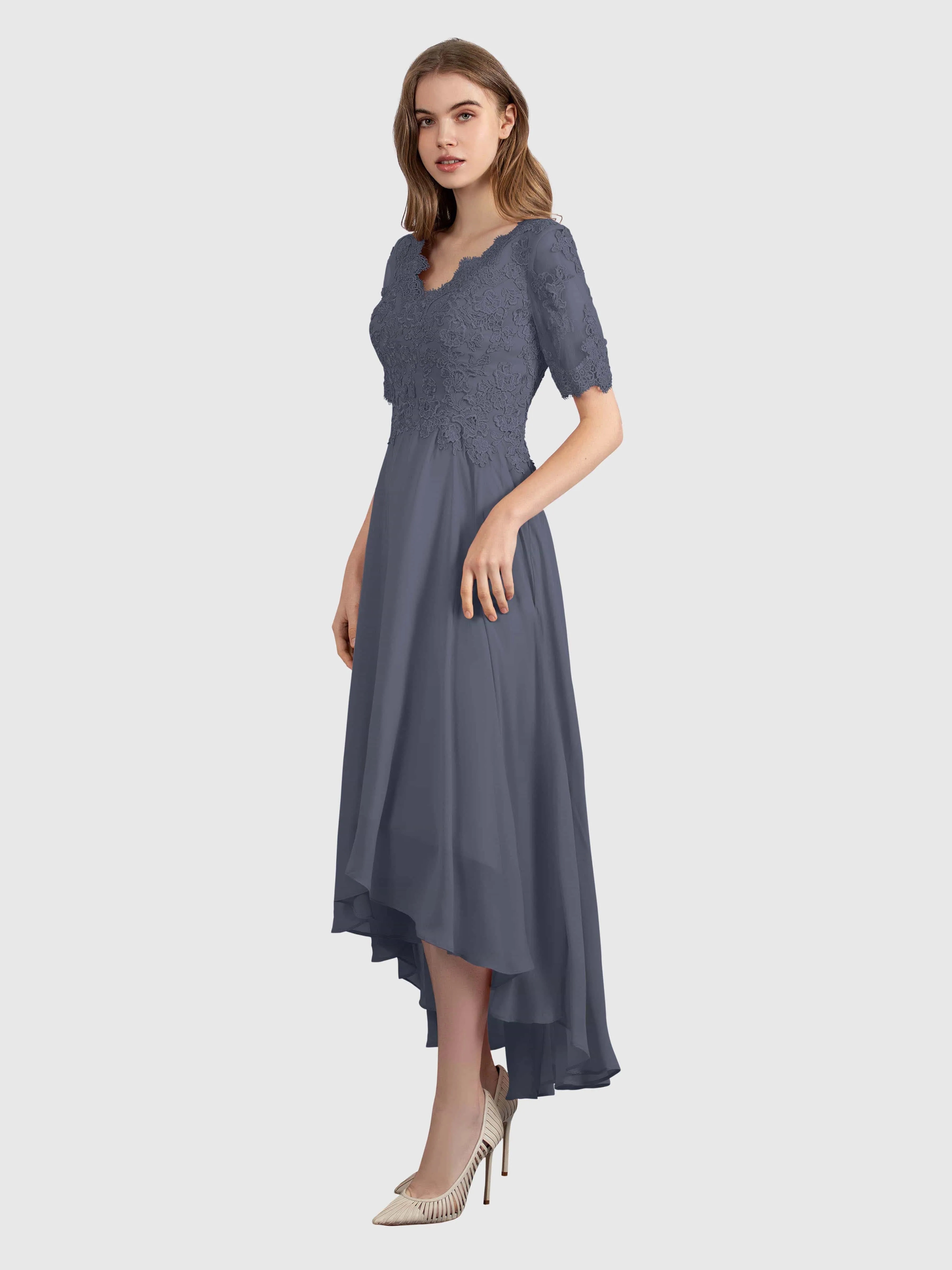 Amelia Chic Asymmetrical Short Sleeves Bridesmaid Dresses