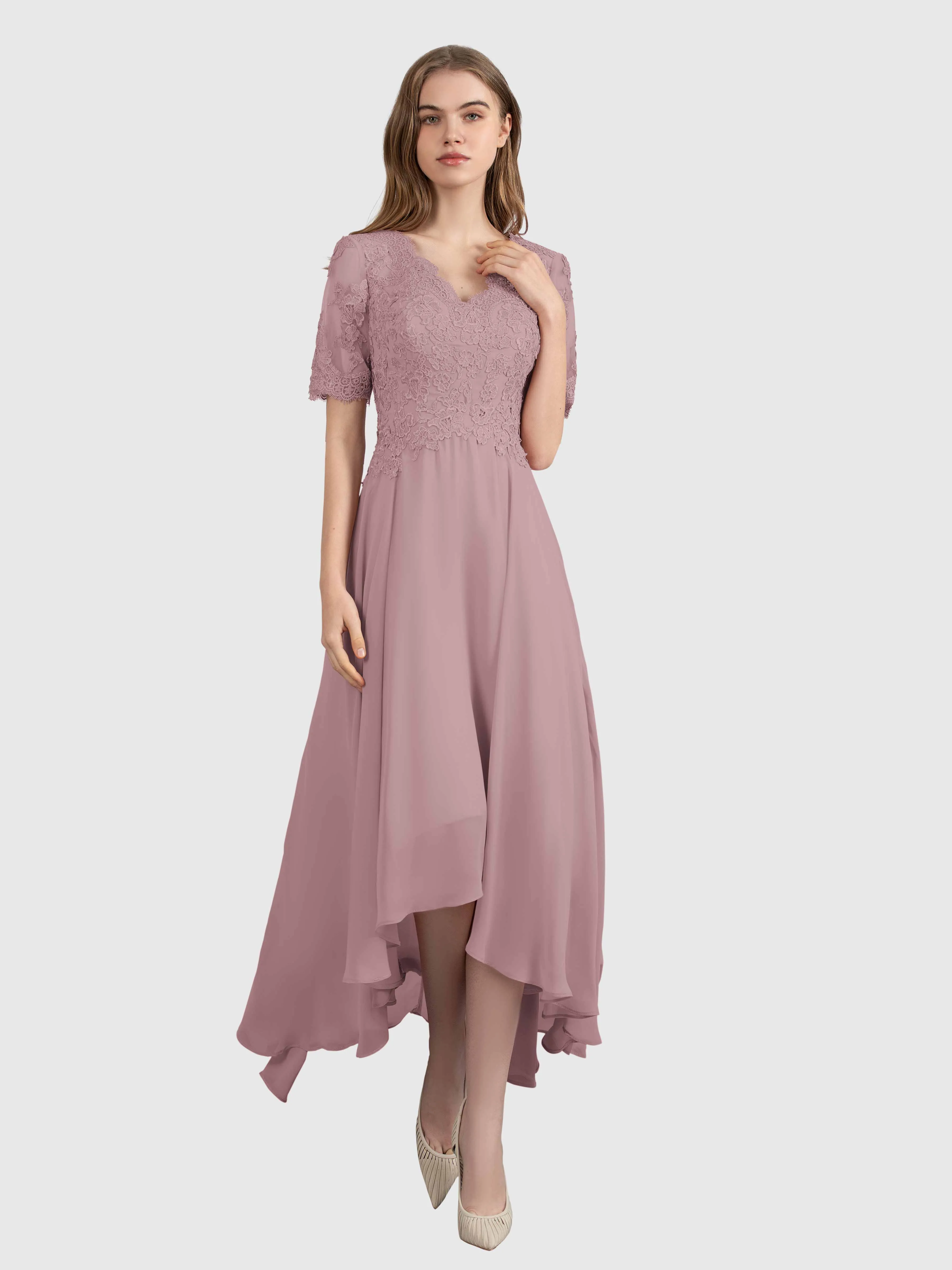 Amelia Chic Asymmetrical Short Sleeves Bridesmaid Dresses