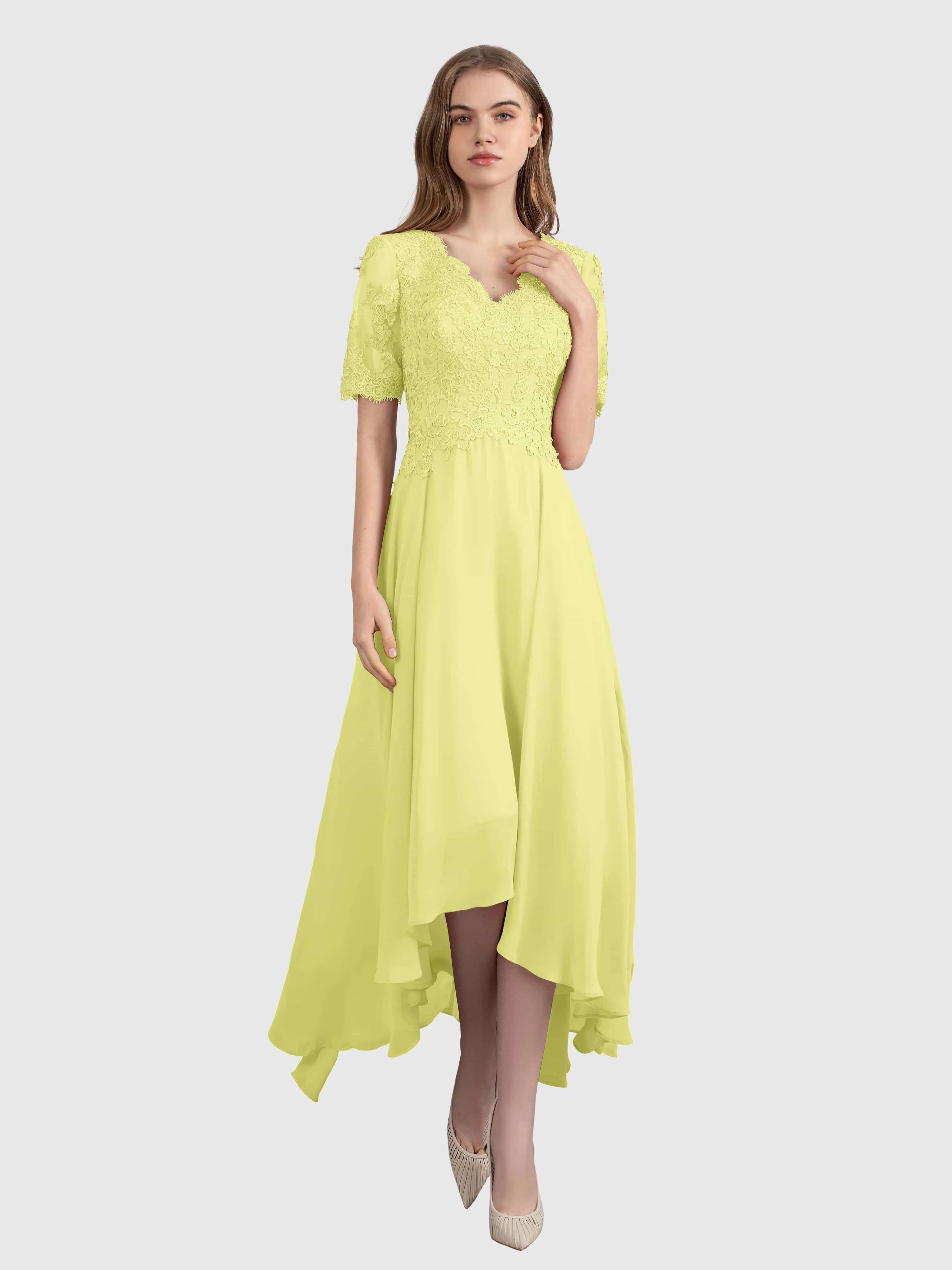 Amelia Chic Asymmetrical Short Sleeves Bridesmaid Dresses