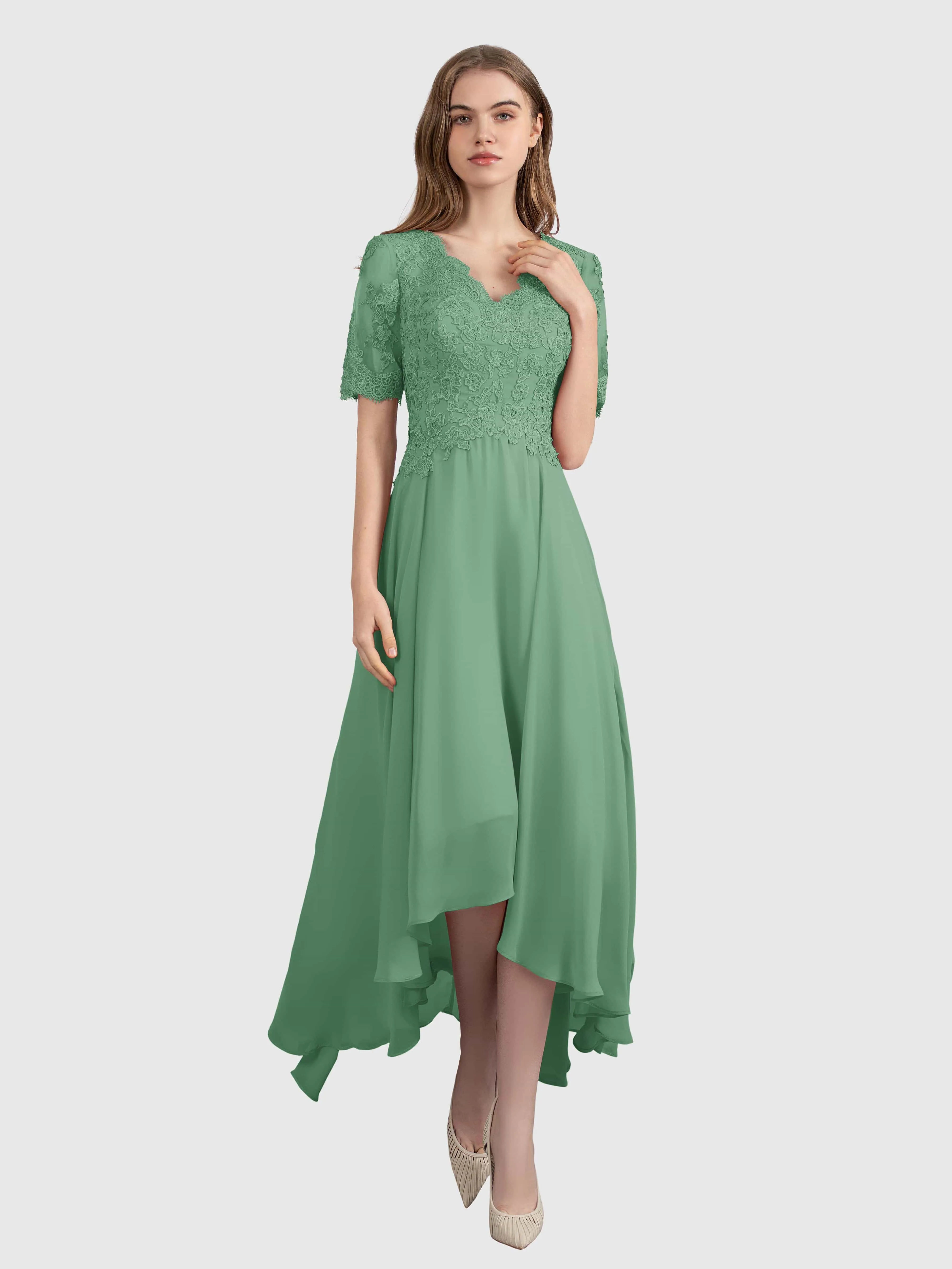 Amelia Chic Asymmetrical Short Sleeves Bridesmaid Dresses