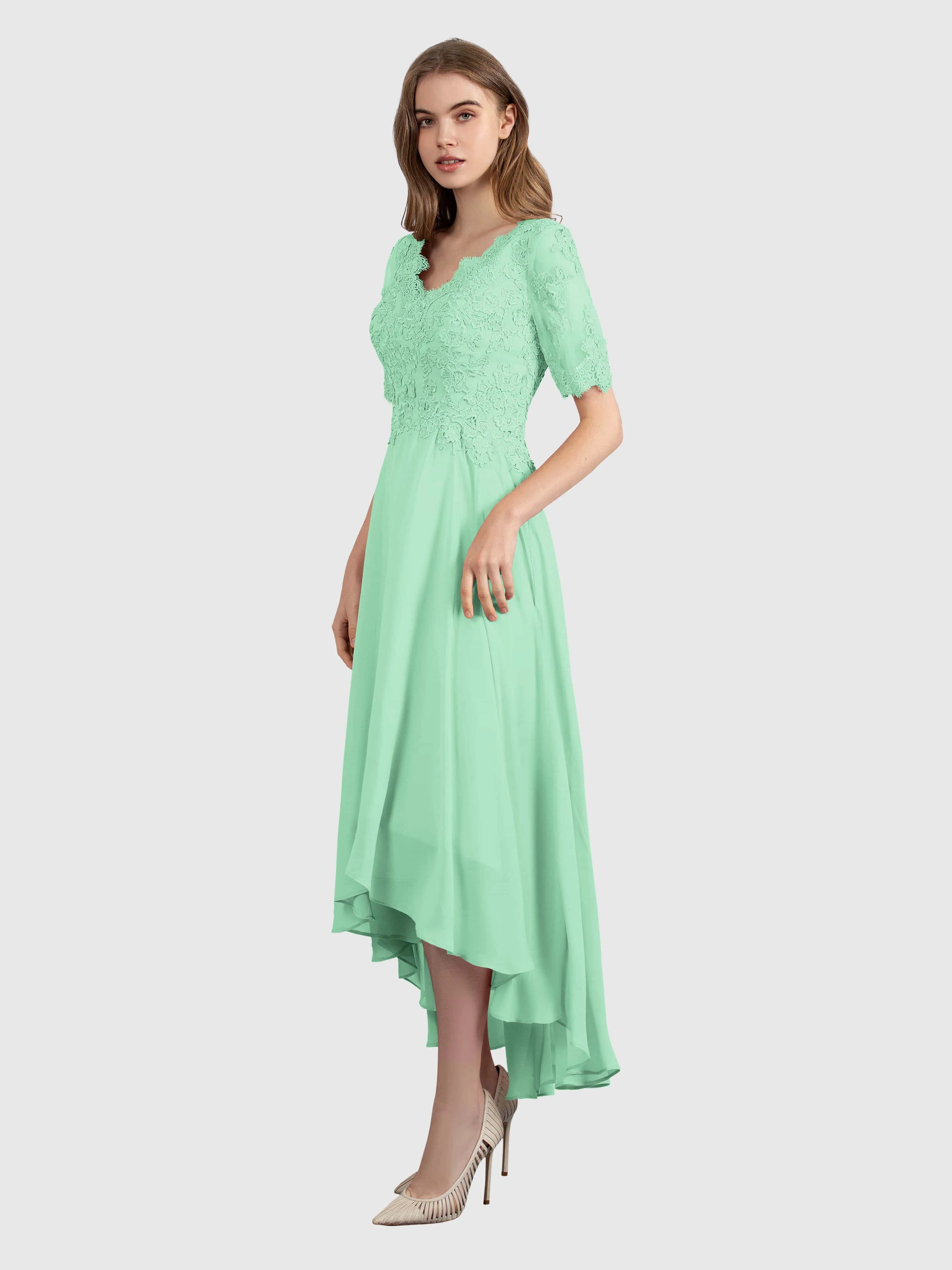 Amelia Chic Asymmetrical Short Sleeves Bridesmaid Dresses