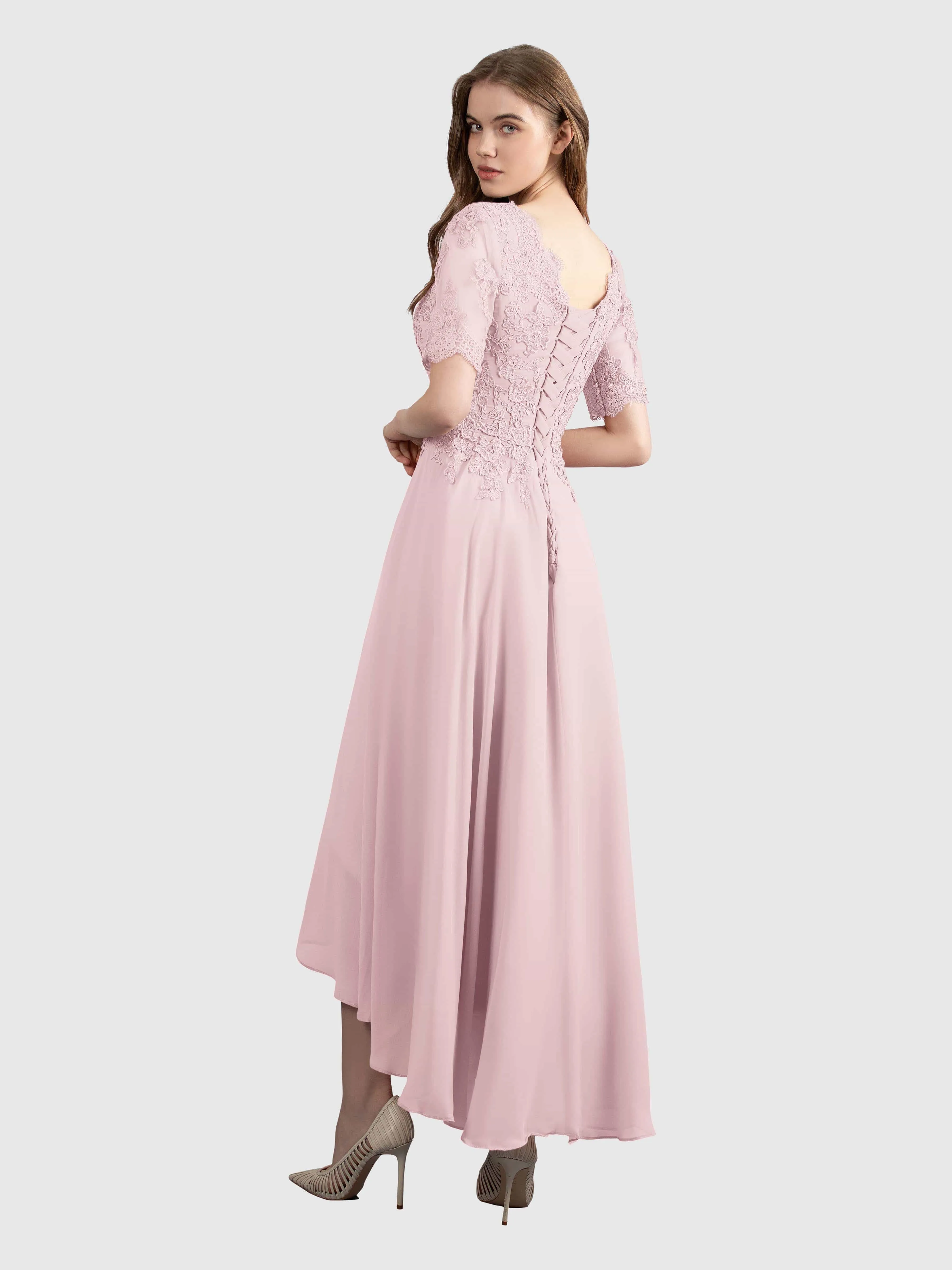 Amelia Chic Asymmetrical Short Sleeves Bridesmaid Dresses