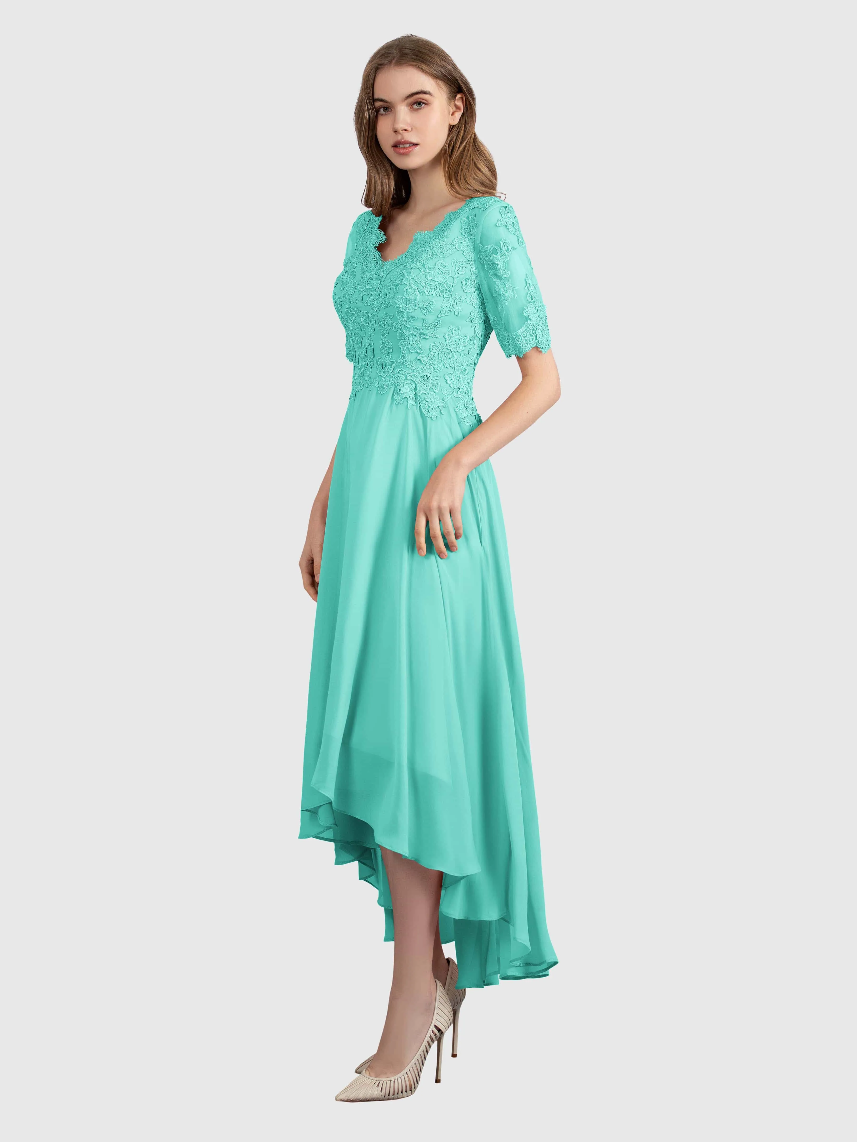 Amelia Chic Asymmetrical Short Sleeves Bridesmaid Dresses