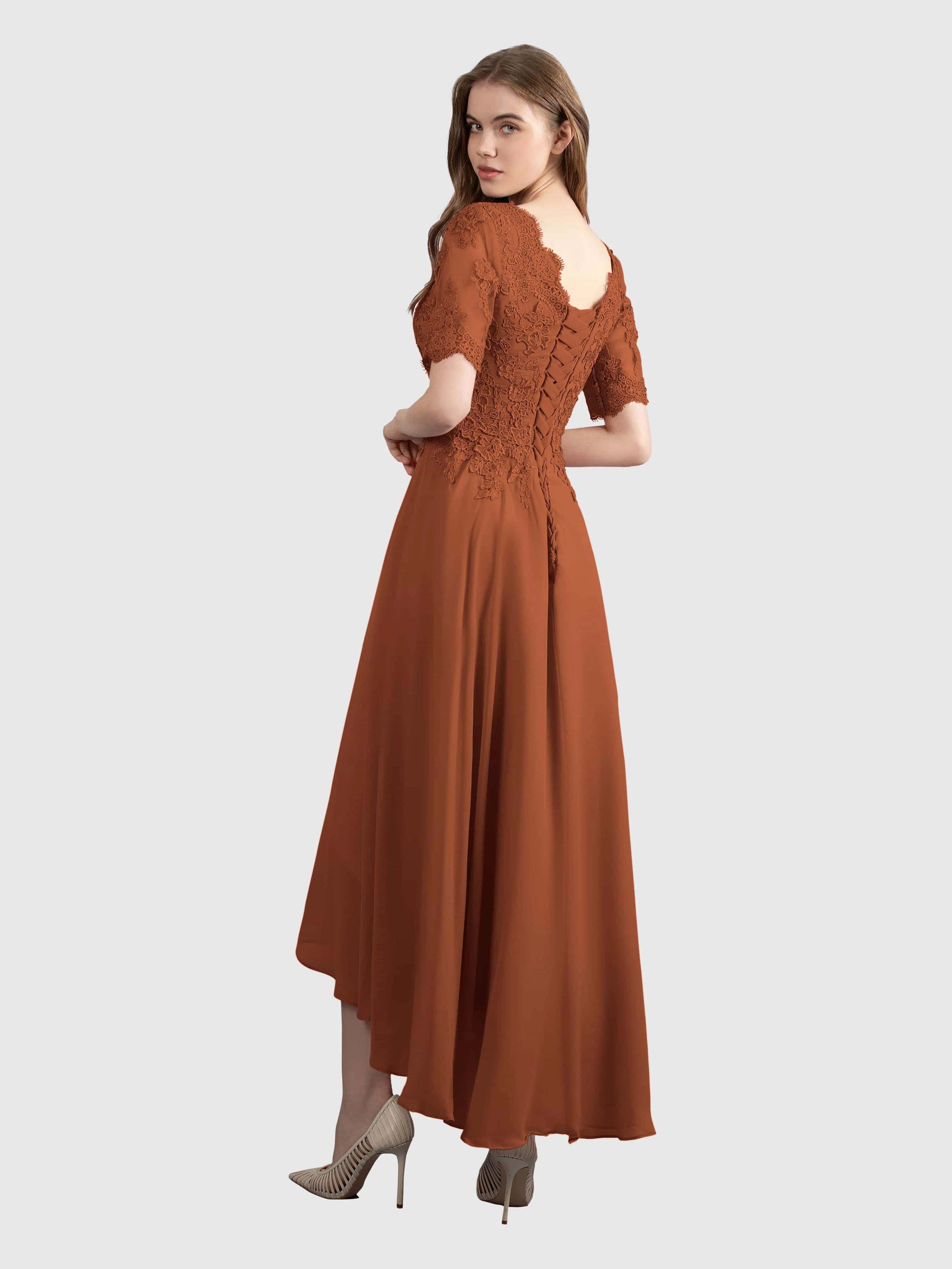 Amelia Chic Asymmetrical Short Sleeves Bridesmaid Dresses