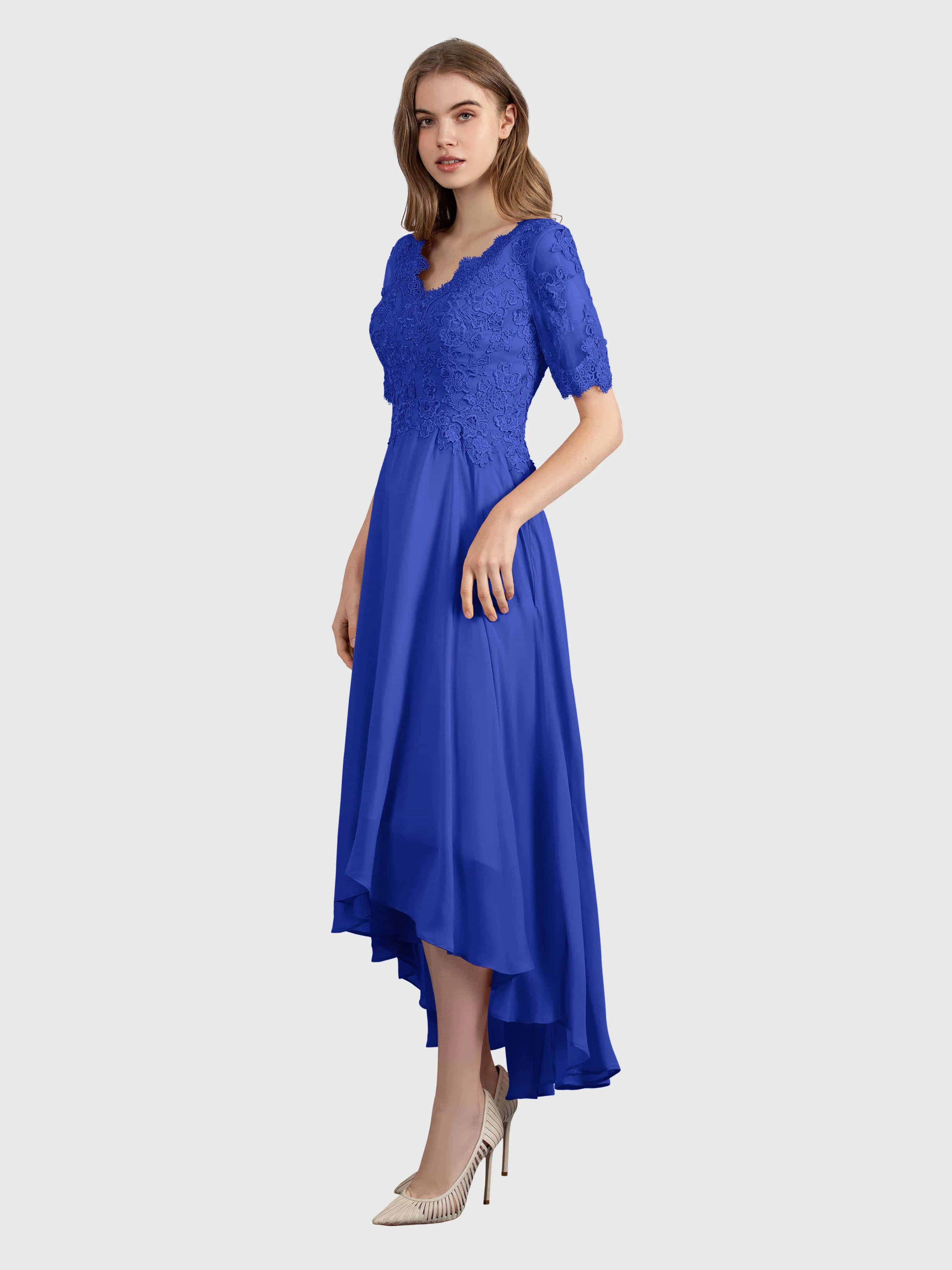 Amelia Chic Asymmetrical Short Sleeves Bridesmaid Dresses