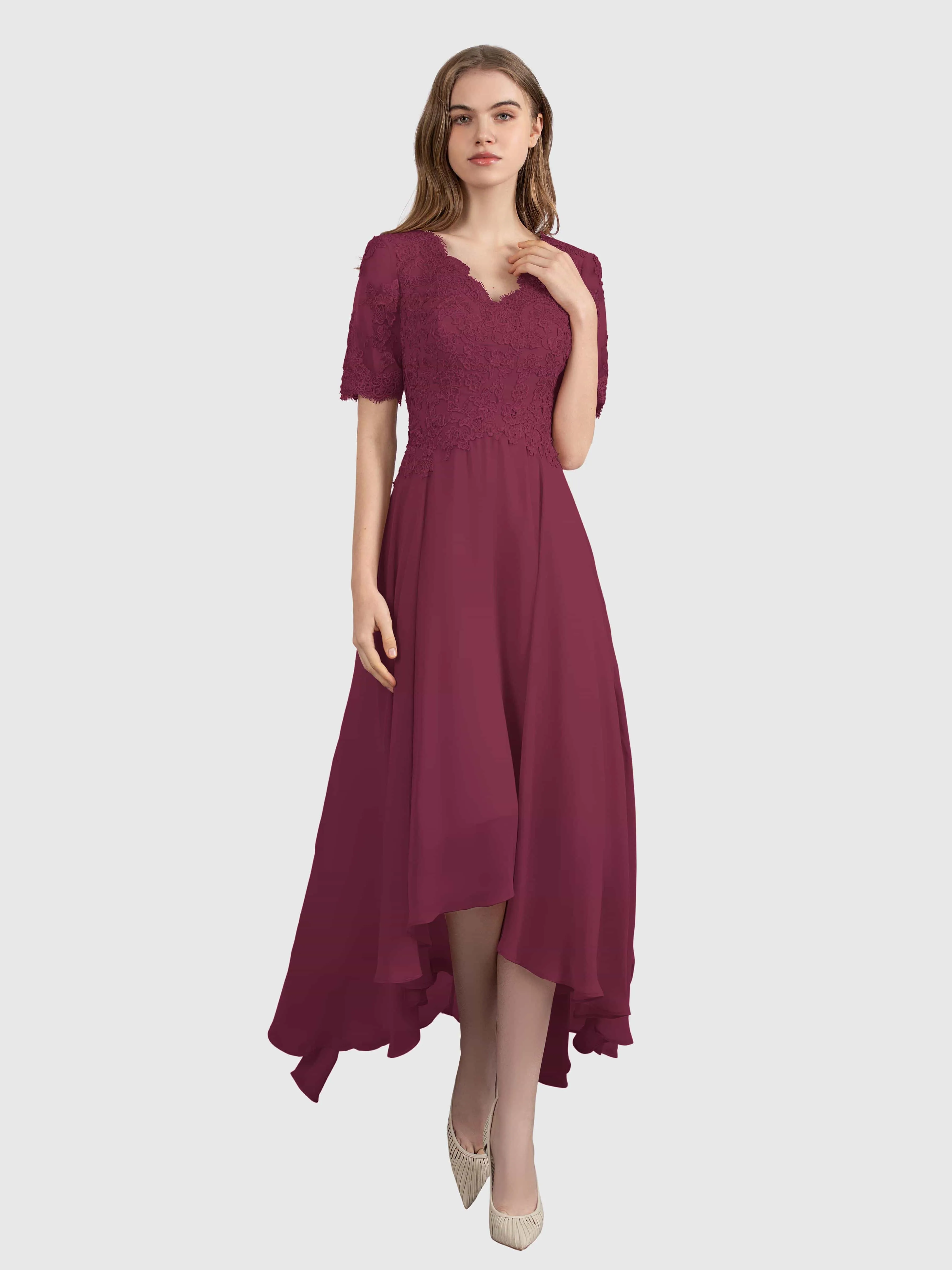 Amelia Chic Asymmetrical Short Sleeves Bridesmaid Dresses