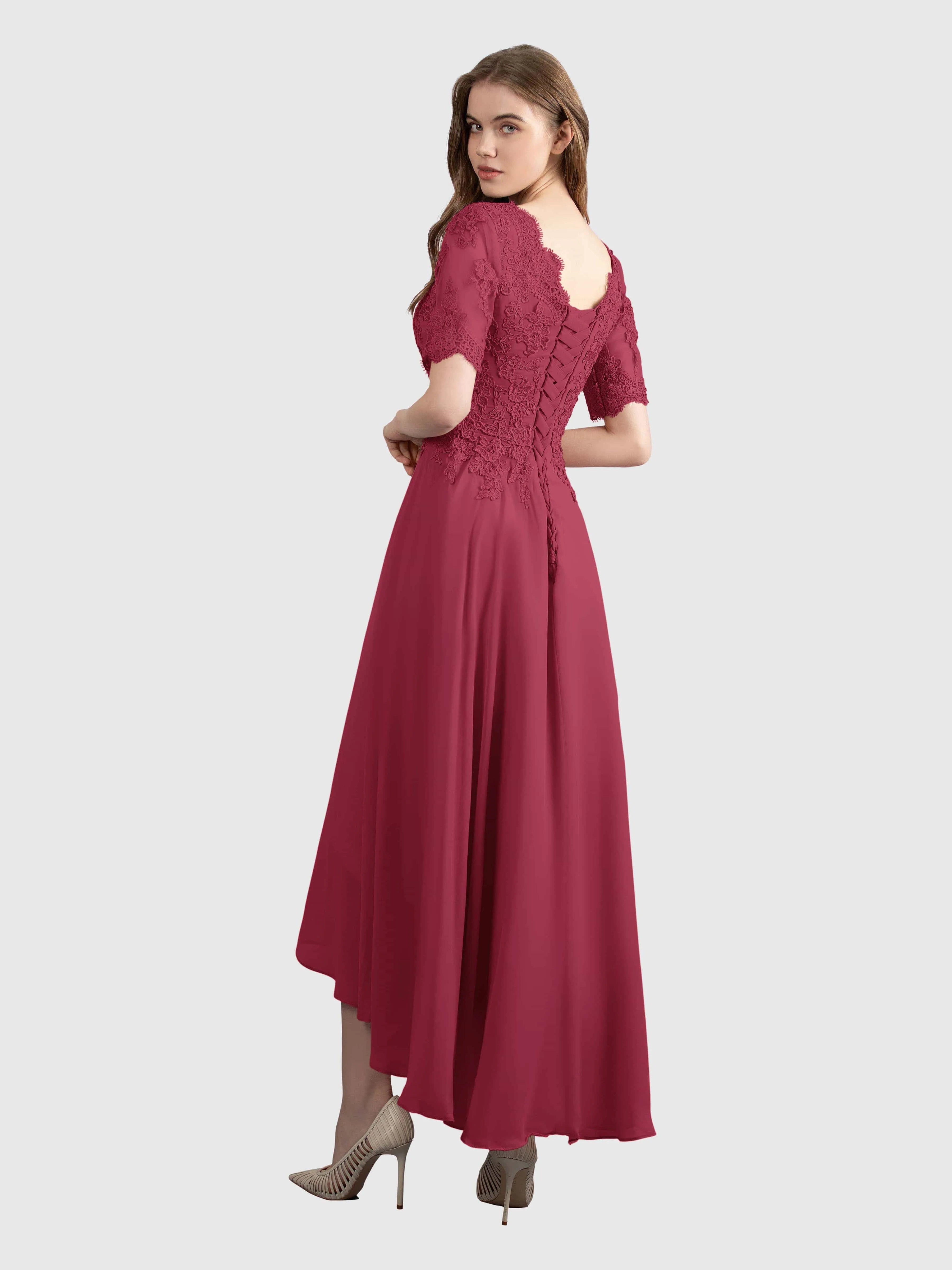 Amelia Chic Asymmetrical Short Sleeves Bridesmaid Dresses