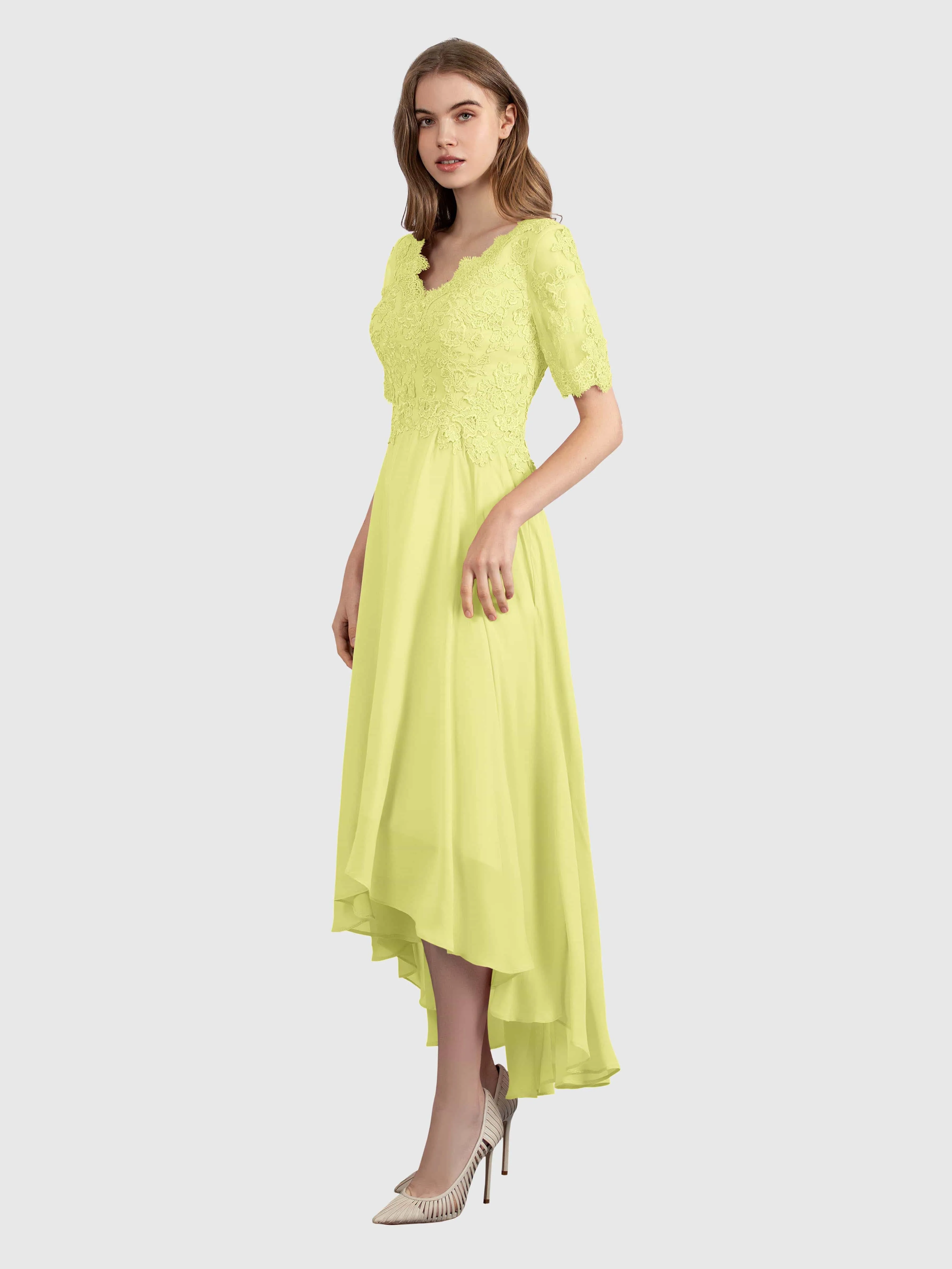 Amelia Chic Asymmetrical Short Sleeves Bridesmaid Dresses