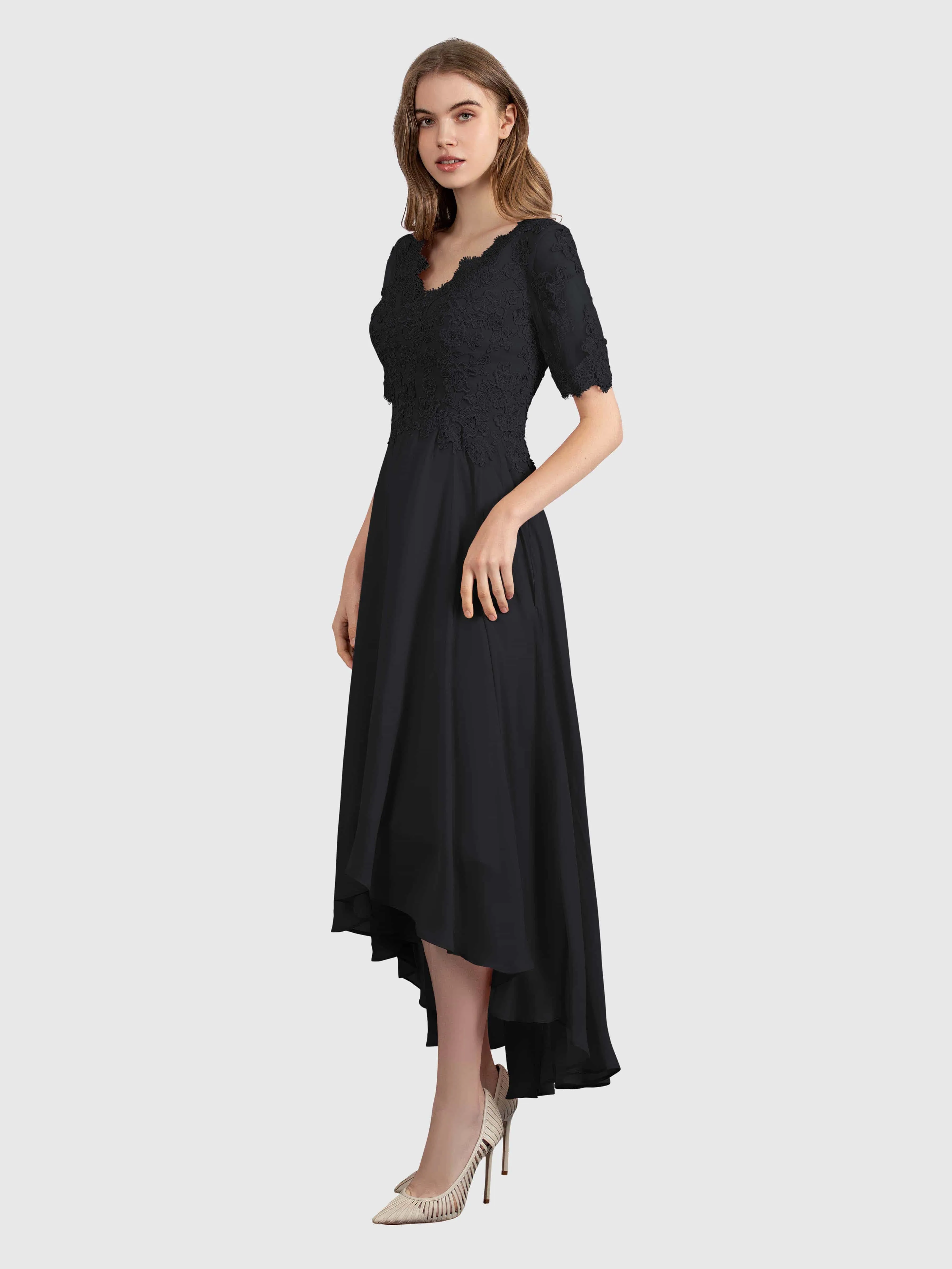 Amelia Chic Asymmetrical Short Sleeves Bridesmaid Dresses