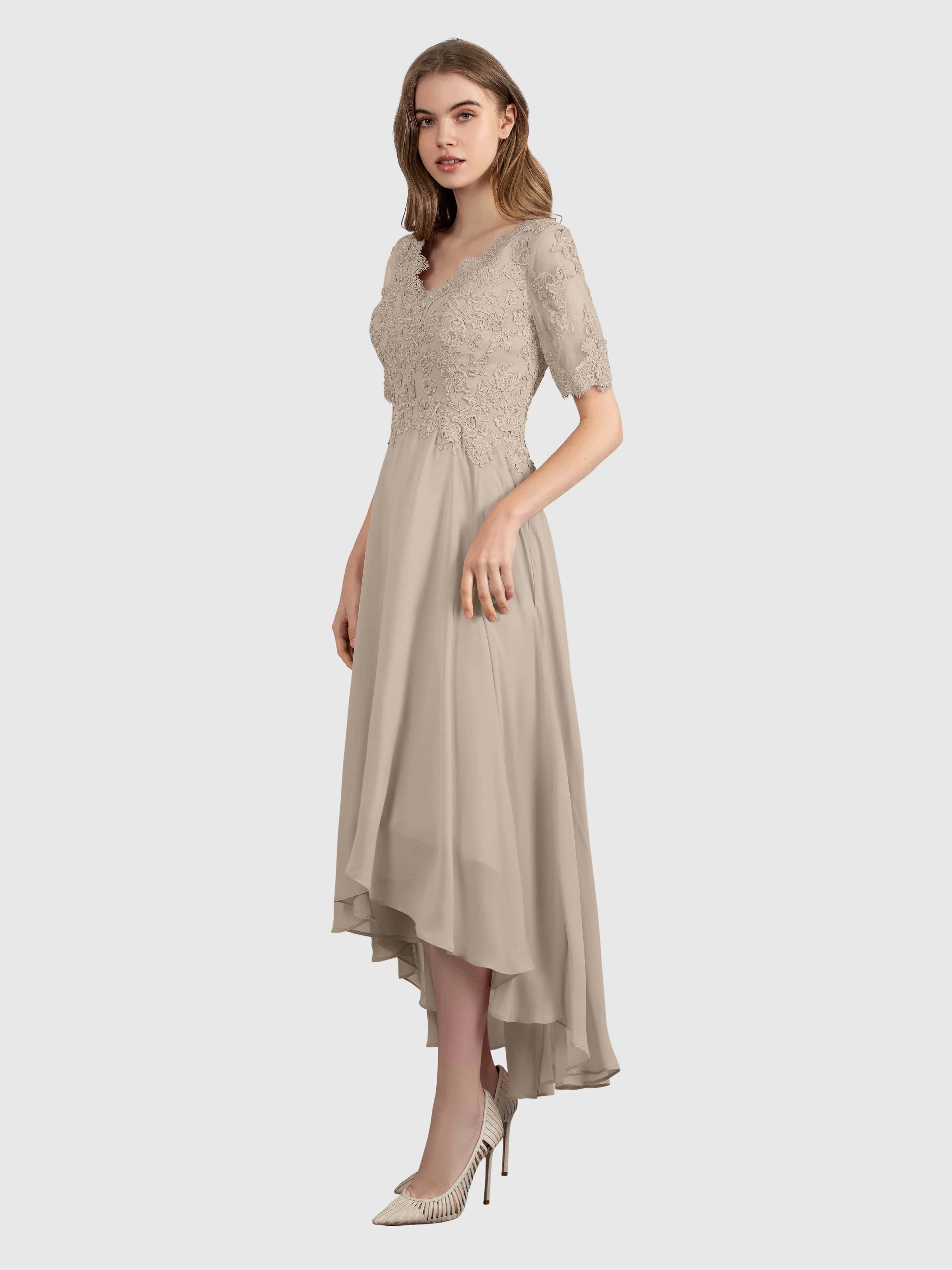 Amelia Chic Asymmetrical Short Sleeves Bridesmaid Dresses