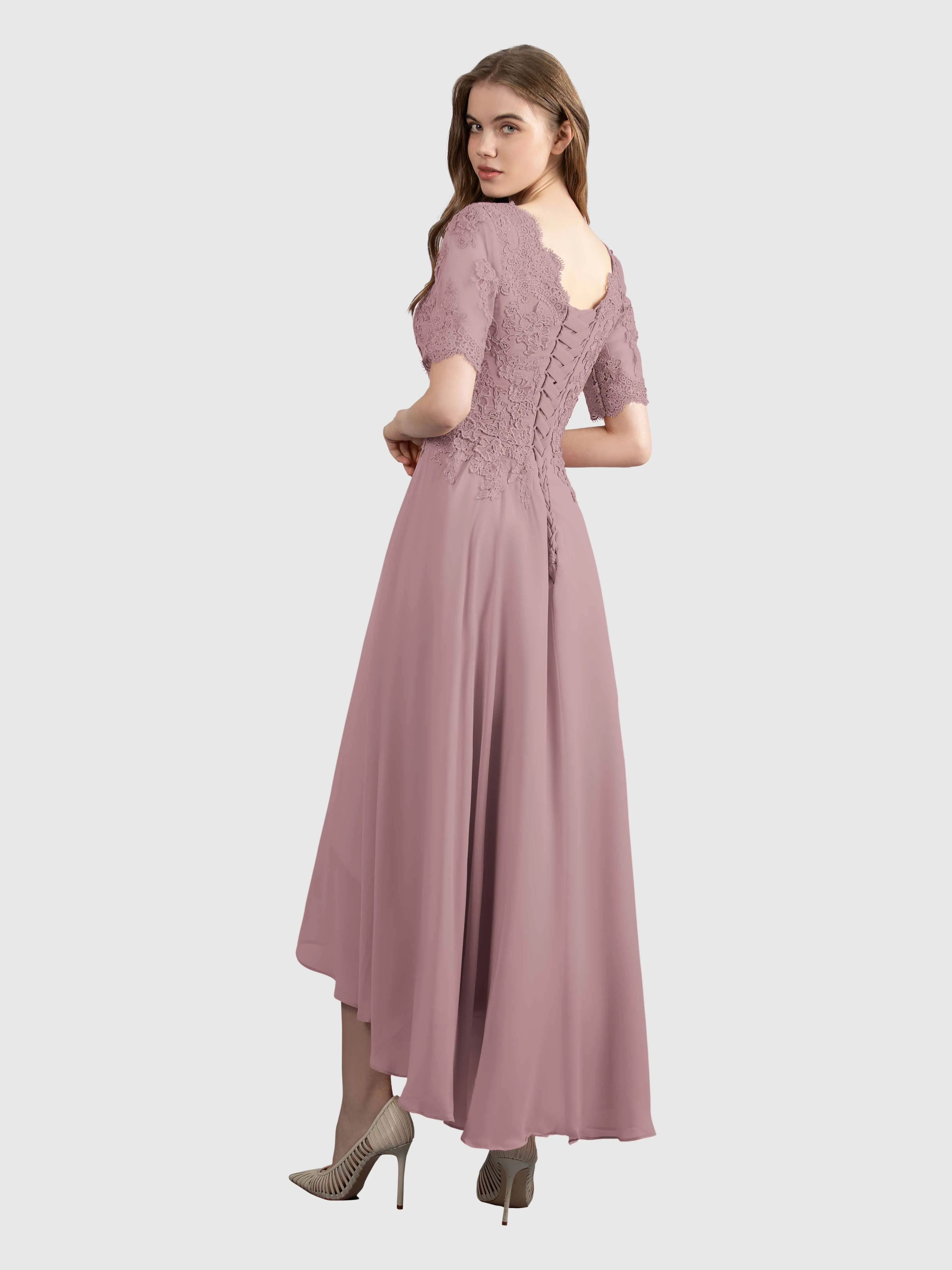 Amelia Chic Asymmetrical Short Sleeves Bridesmaid Dresses