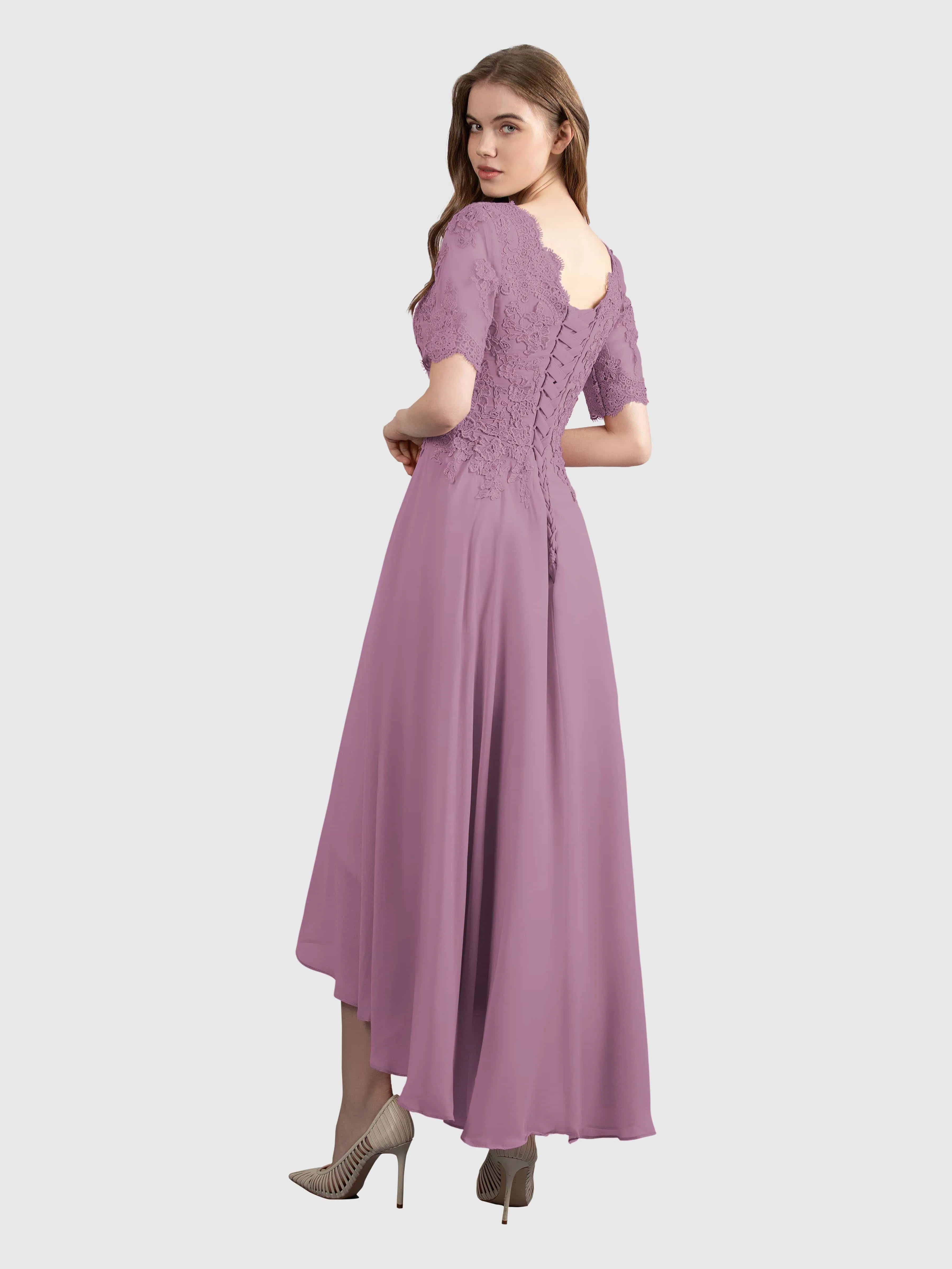 Amelia Chic Asymmetrical Short Sleeves Bridesmaid Dresses