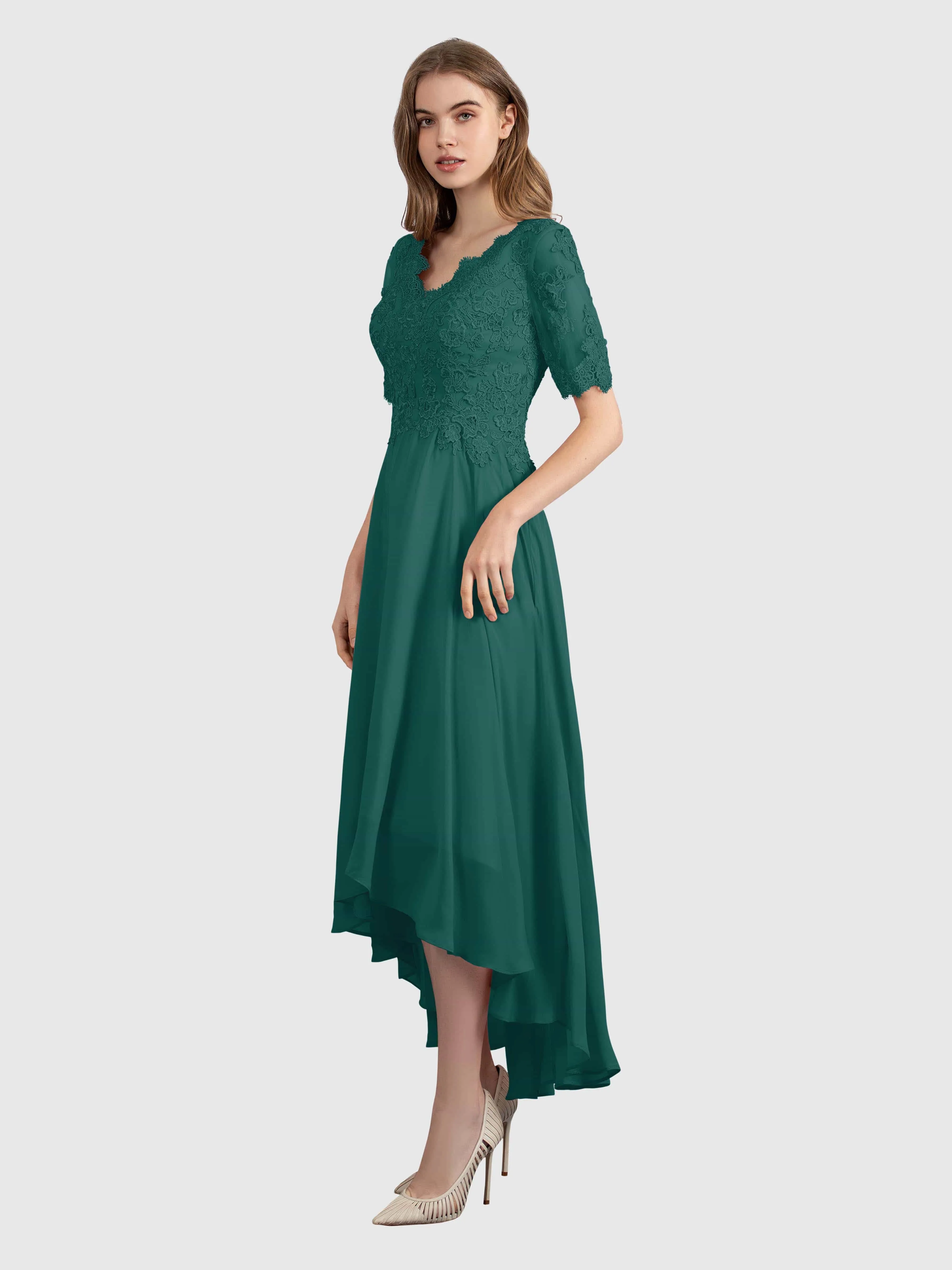 Amelia Chic Asymmetrical Short Sleeves Bridesmaid Dresses