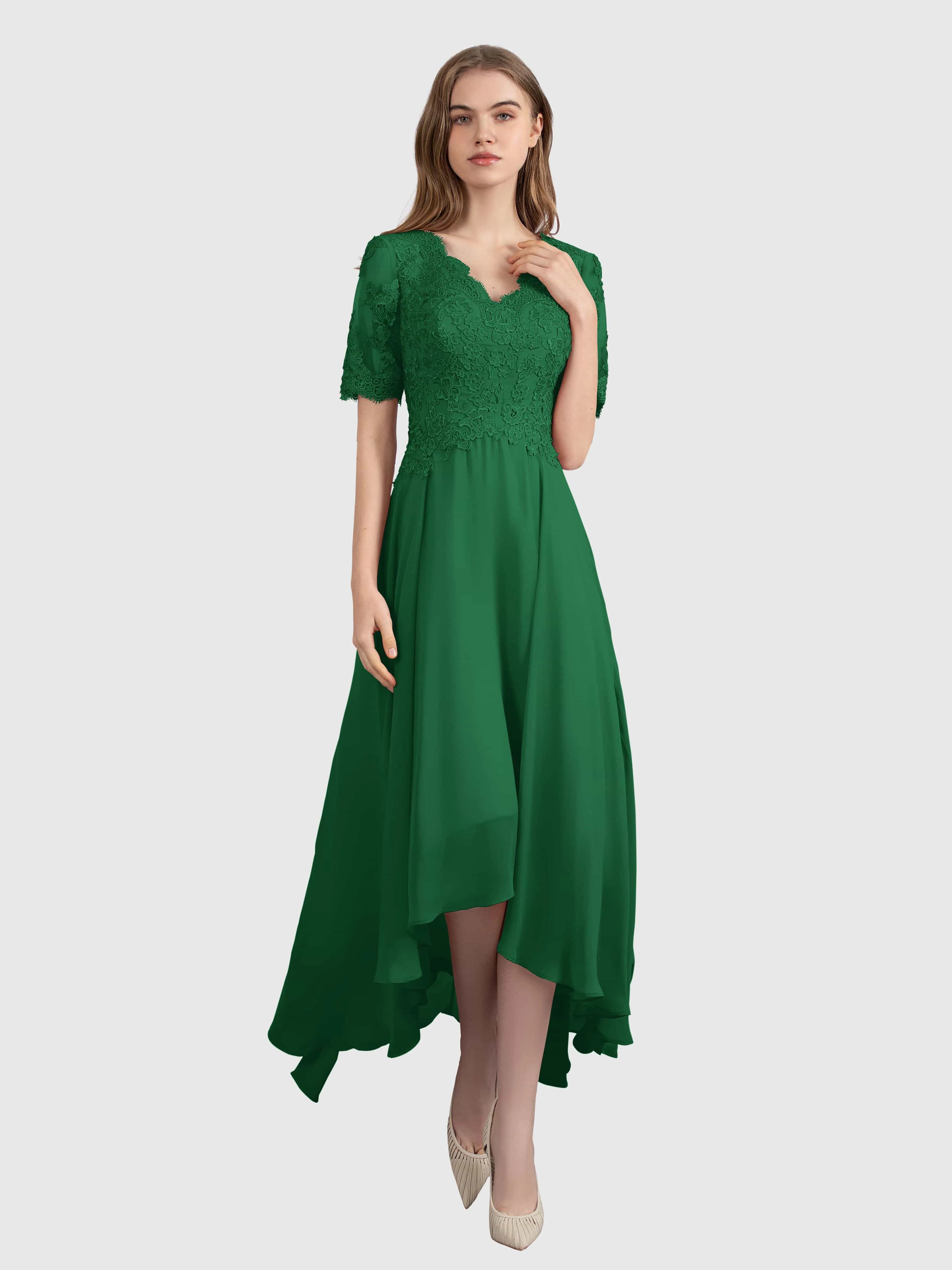 Amelia Chic Asymmetrical Short Sleeves Bridesmaid Dresses
