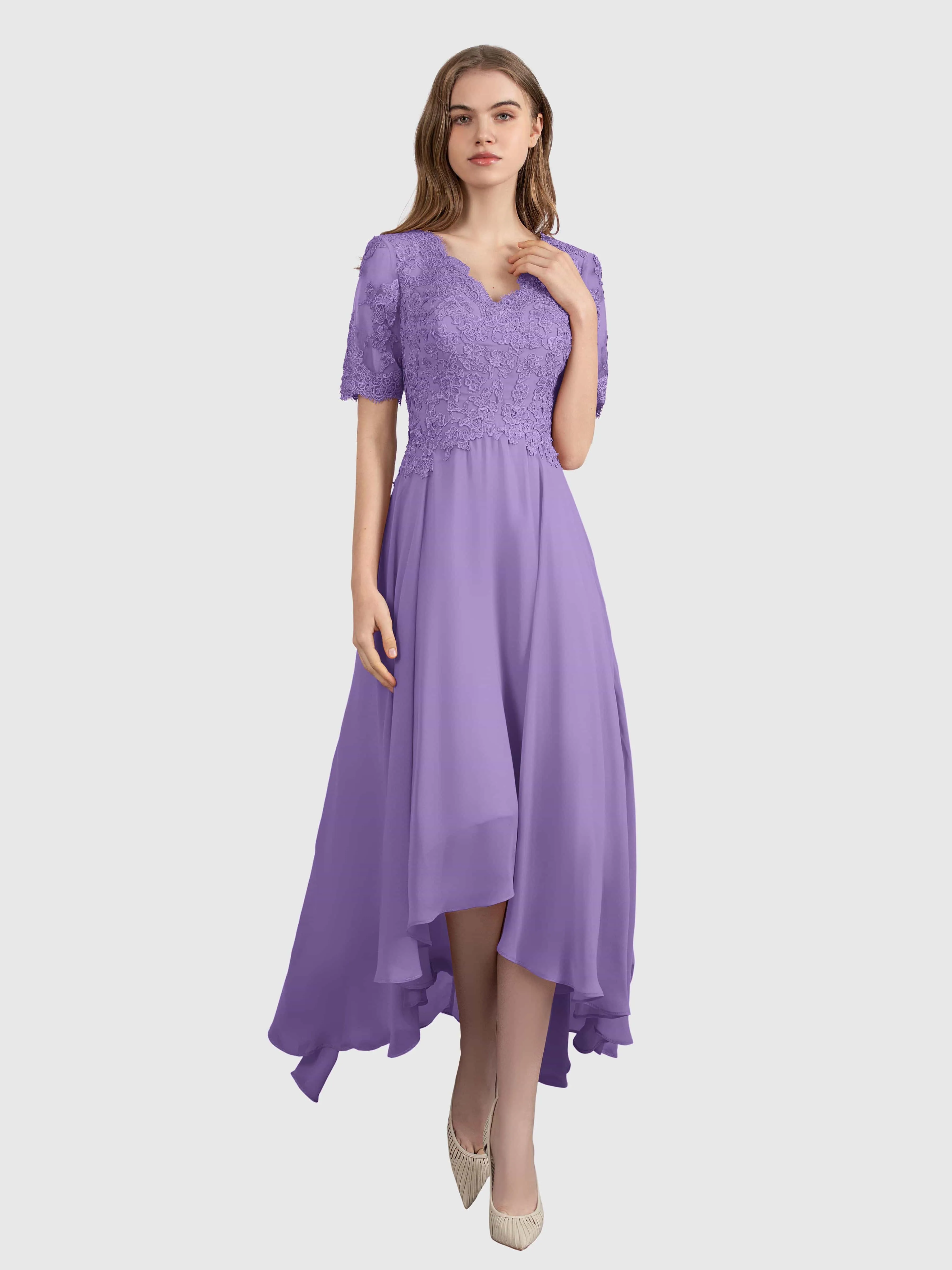 Amelia Chic Asymmetrical Short Sleeves Bridesmaid Dresses
