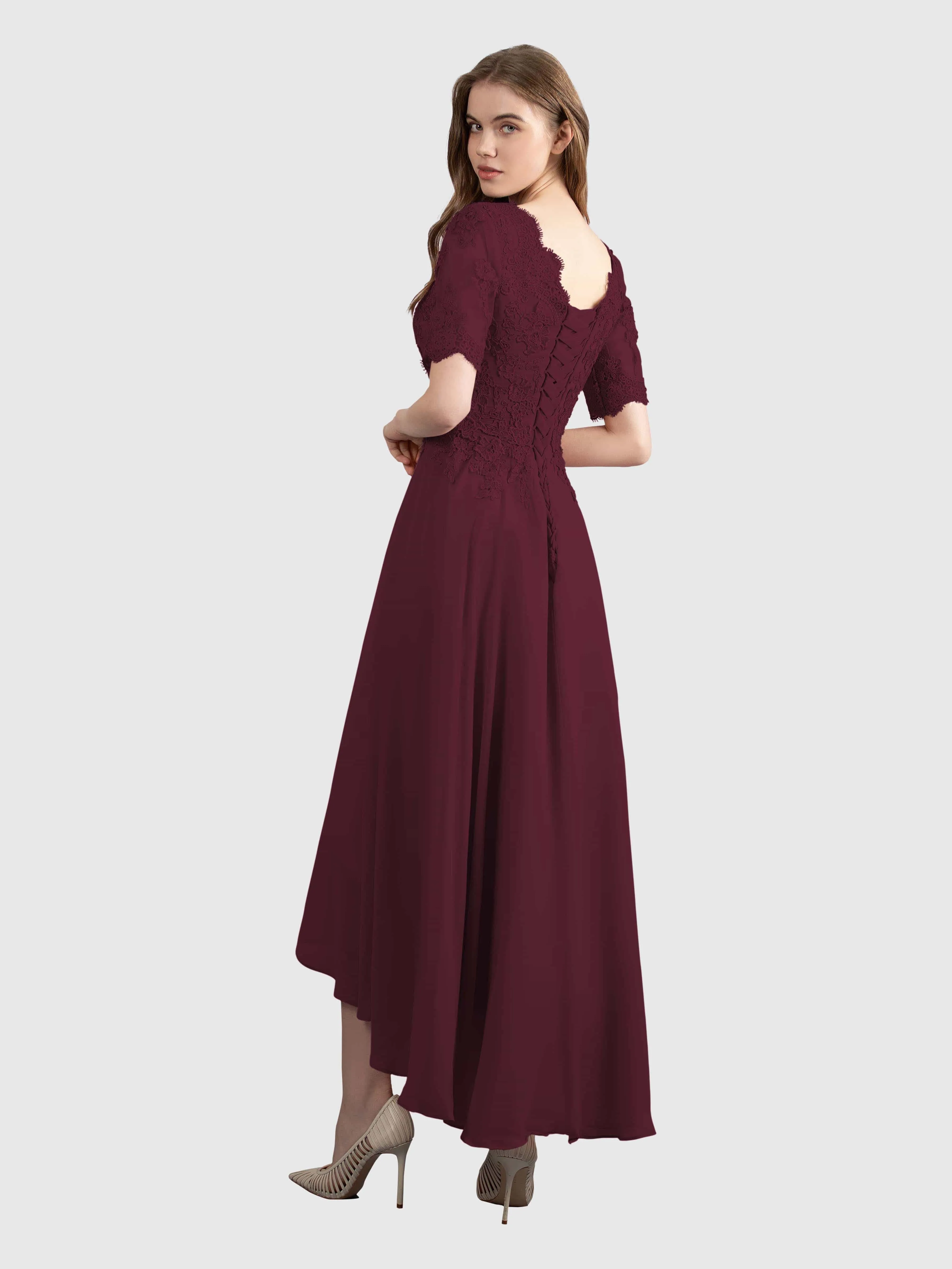 Amelia Chic Asymmetrical Short Sleeves Bridesmaid Dresses