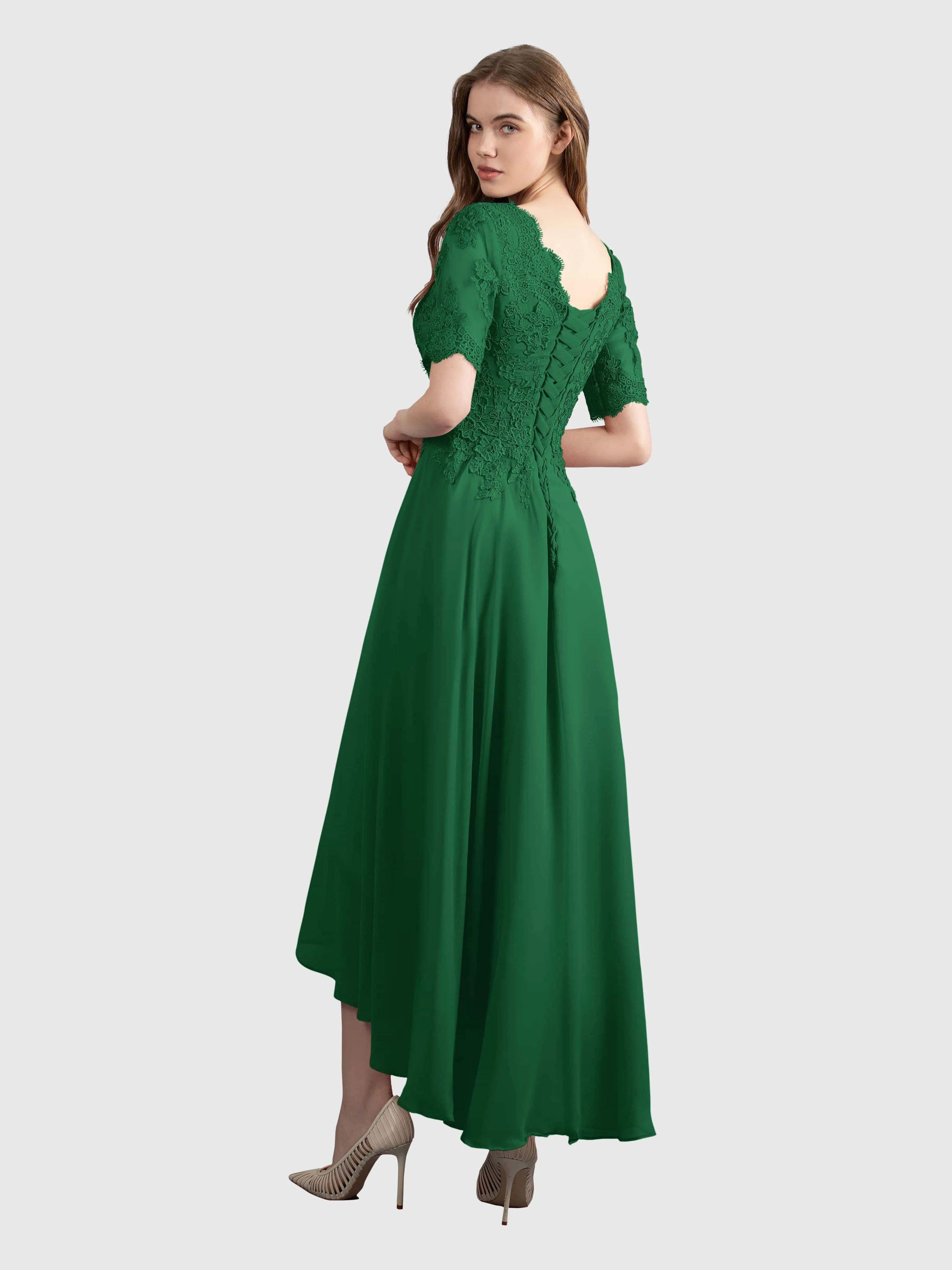 Amelia Chic Asymmetrical Short Sleeves Bridesmaid Dresses