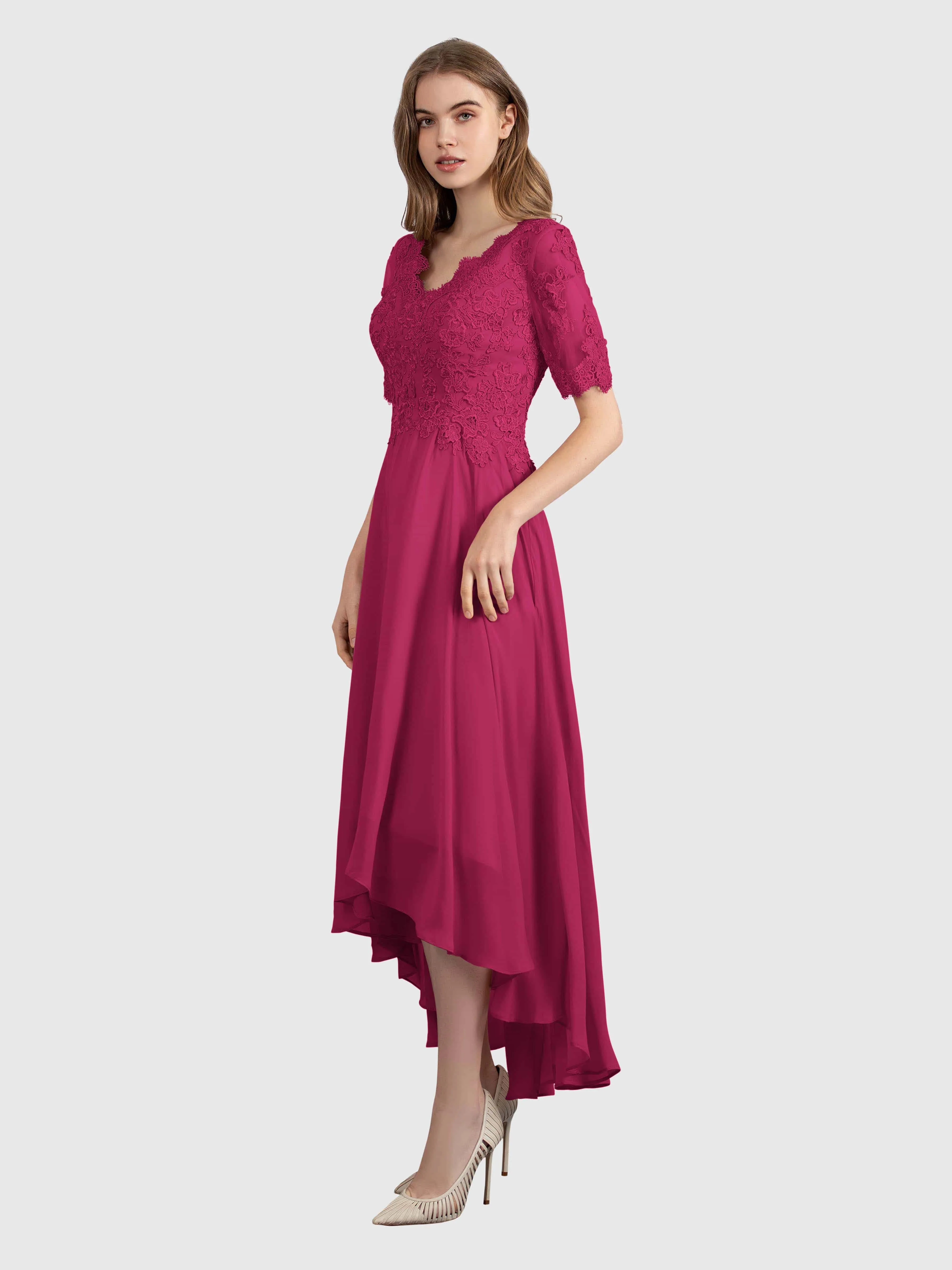 Amelia Chic Asymmetrical Short Sleeves Bridesmaid Dresses