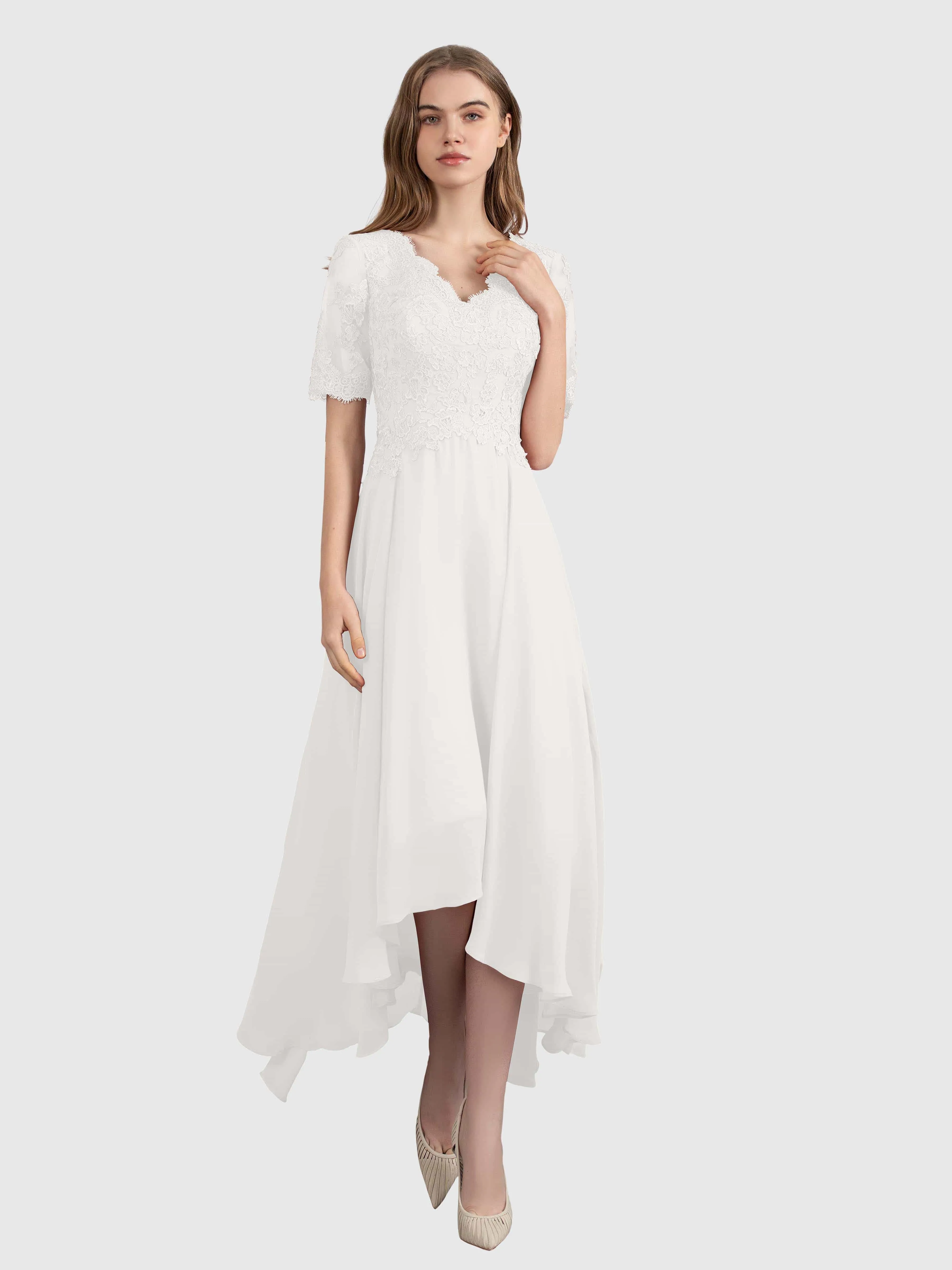 Amelia Chic Asymmetrical Short Sleeves Bridesmaid Dresses
