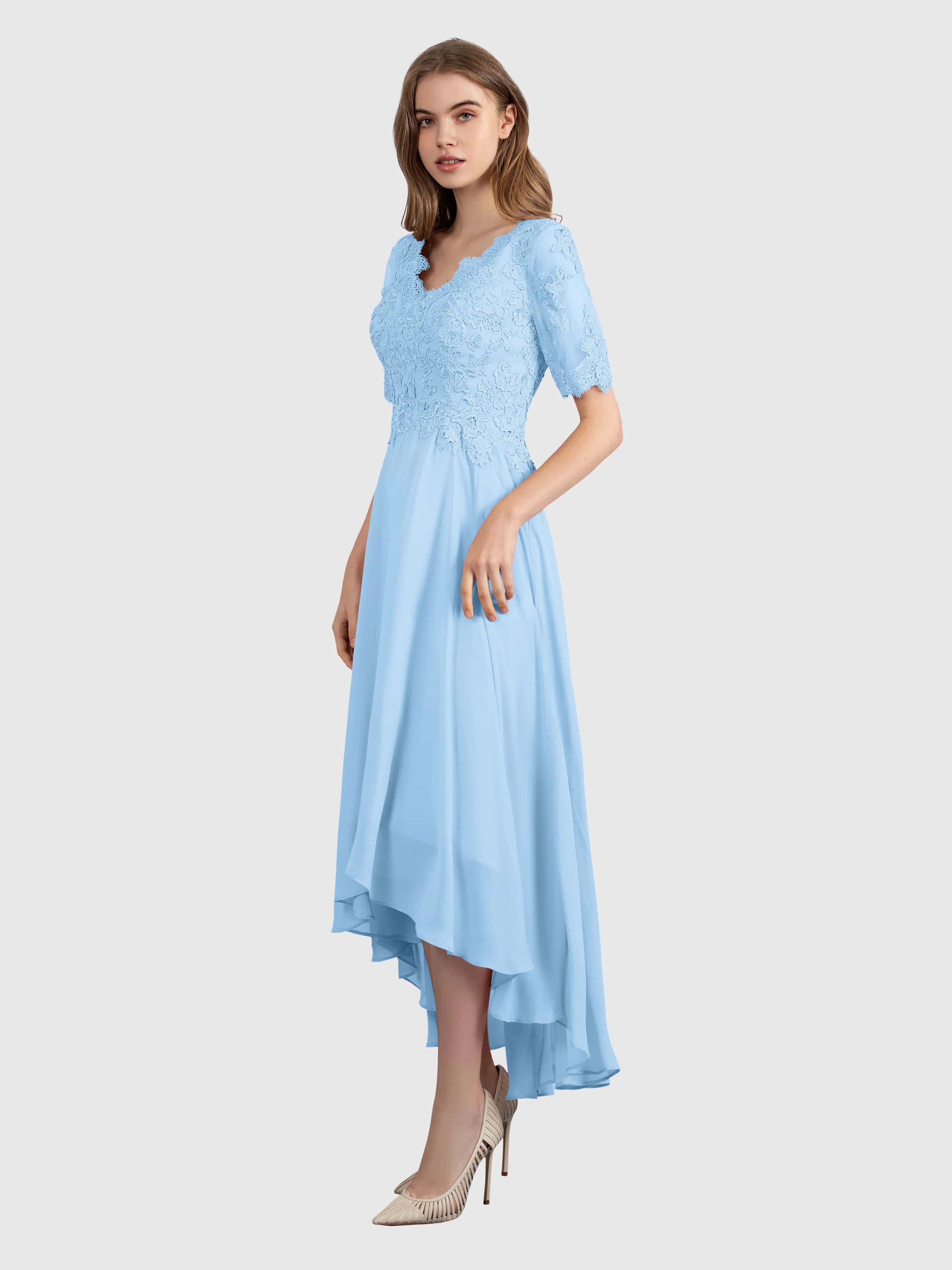Amelia Chic Asymmetrical Short Sleeves Bridesmaid Dresses