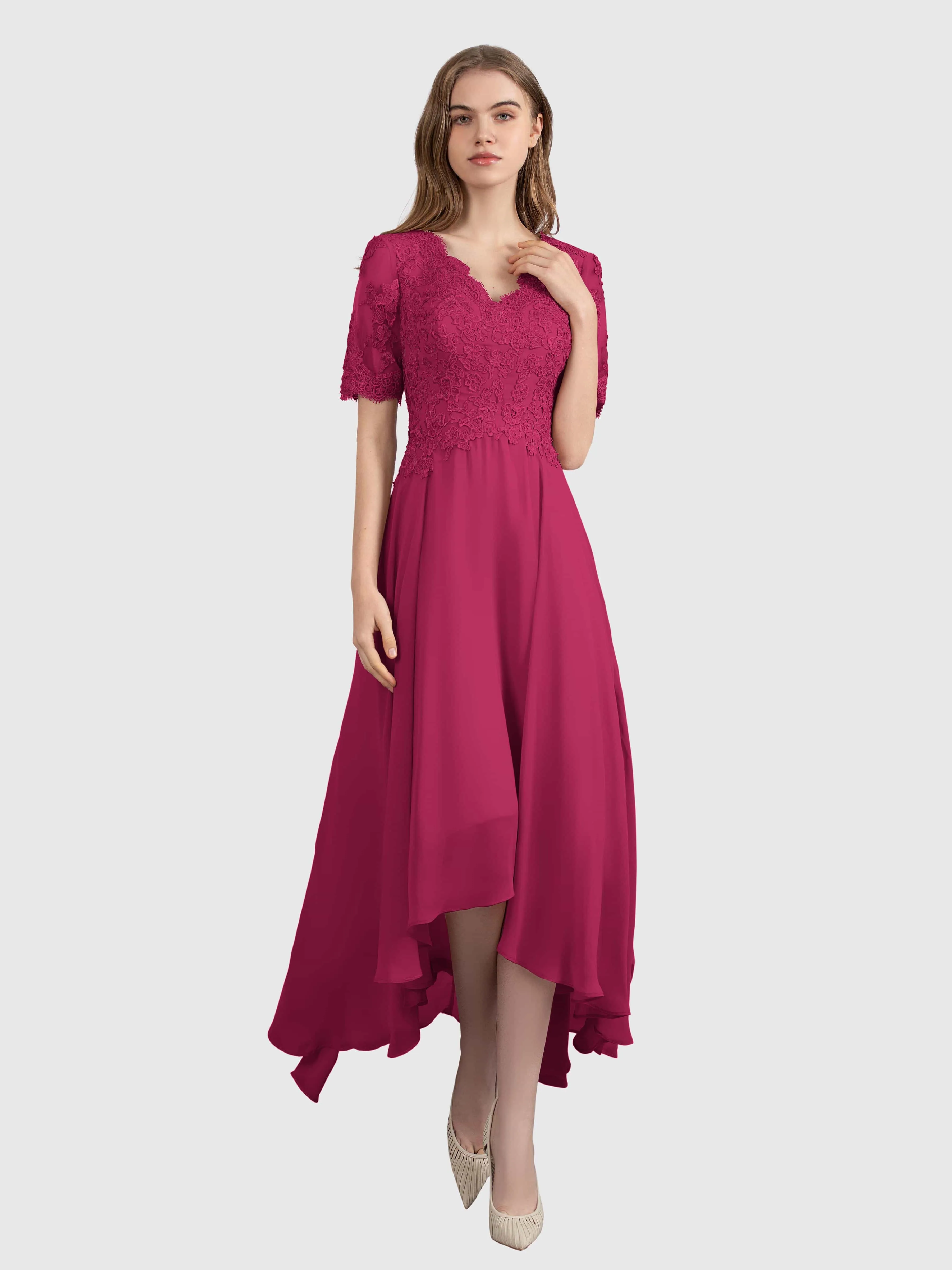 Amelia Chic Asymmetrical Short Sleeves Bridesmaid Dresses
