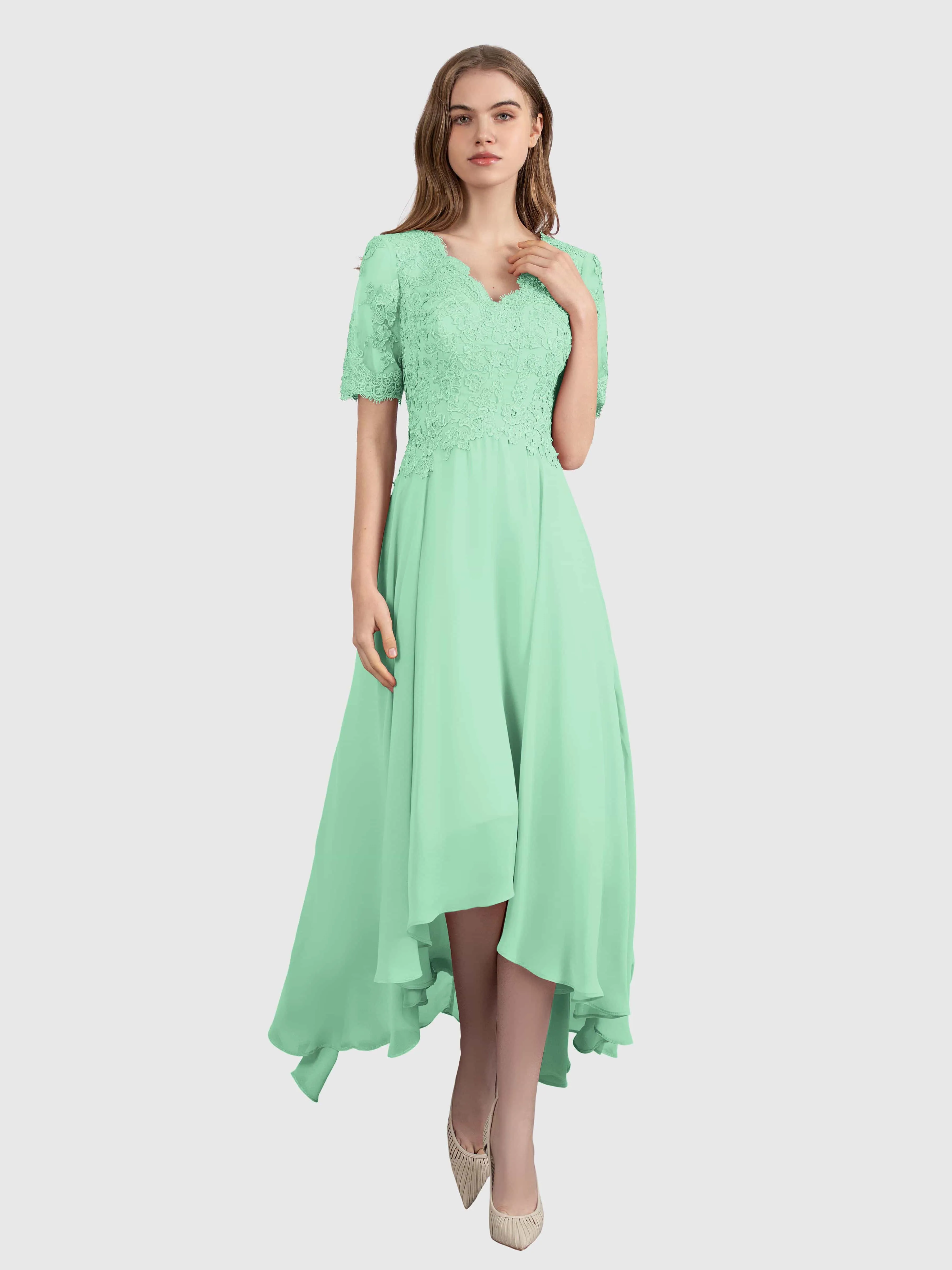 Amelia Chic Asymmetrical Short Sleeves Bridesmaid Dresses