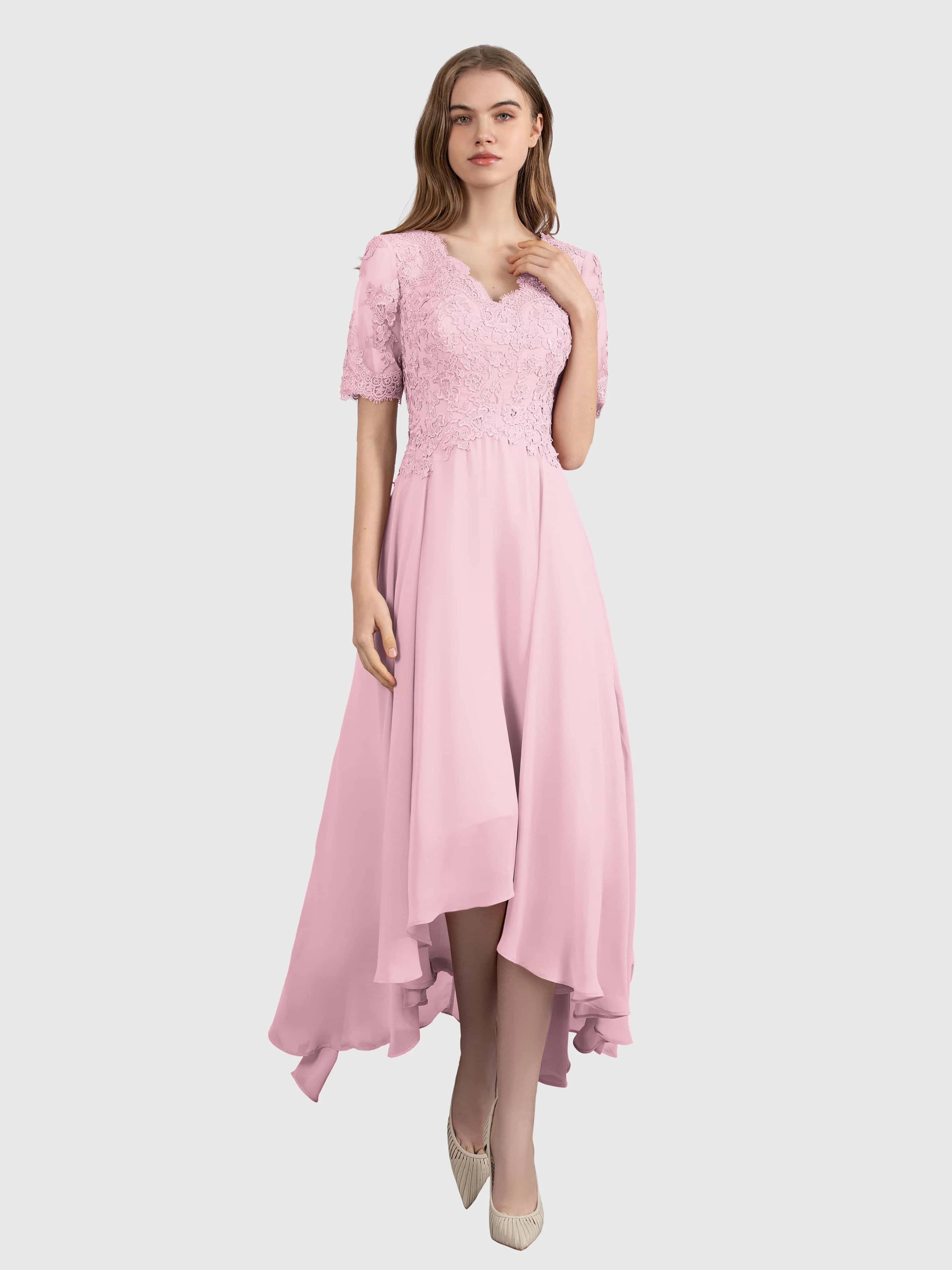 Amelia Chic Asymmetrical Short Sleeves Bridesmaid Dresses