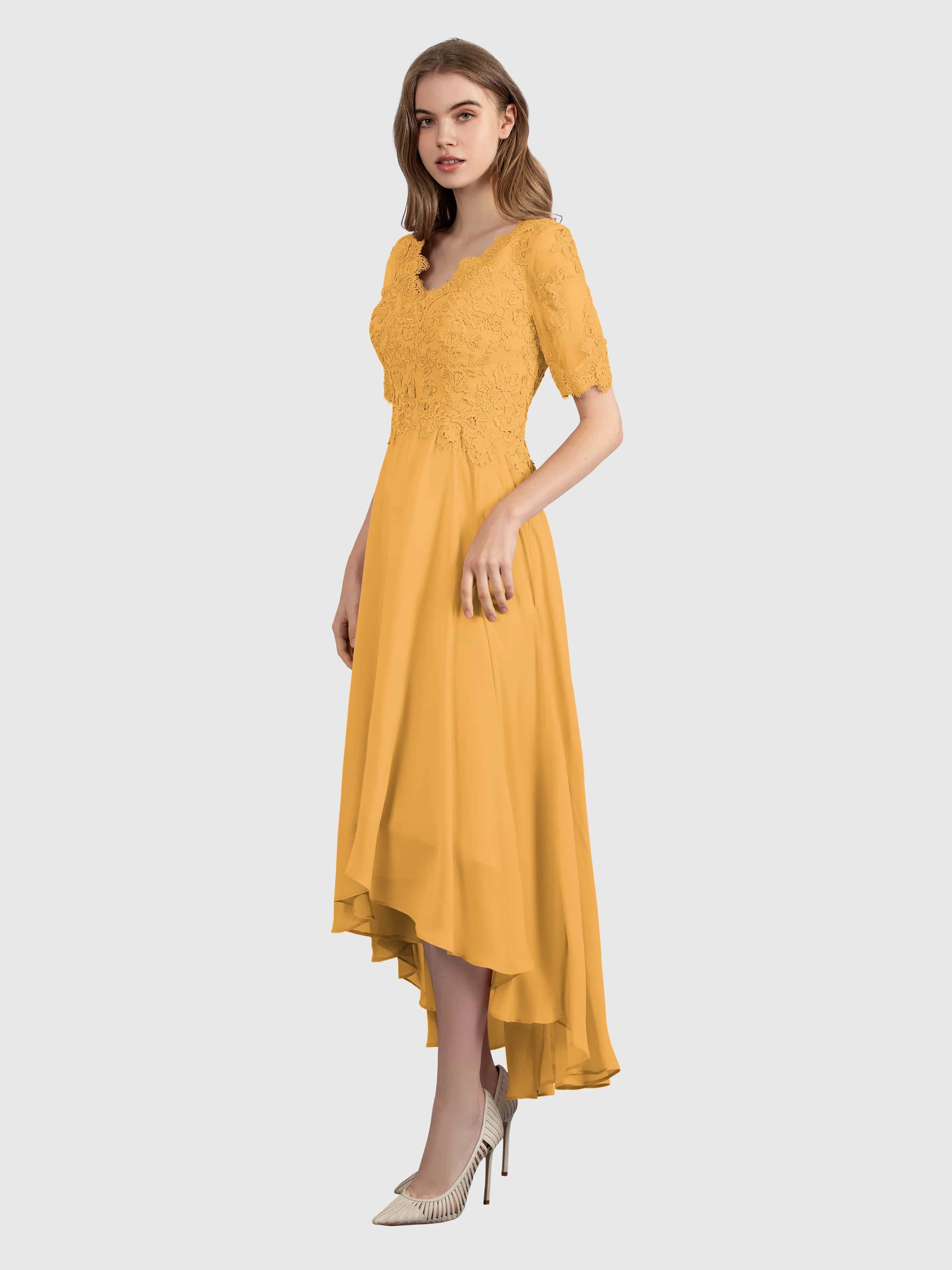 Amelia Chic Asymmetrical Short Sleeves Bridesmaid Dresses