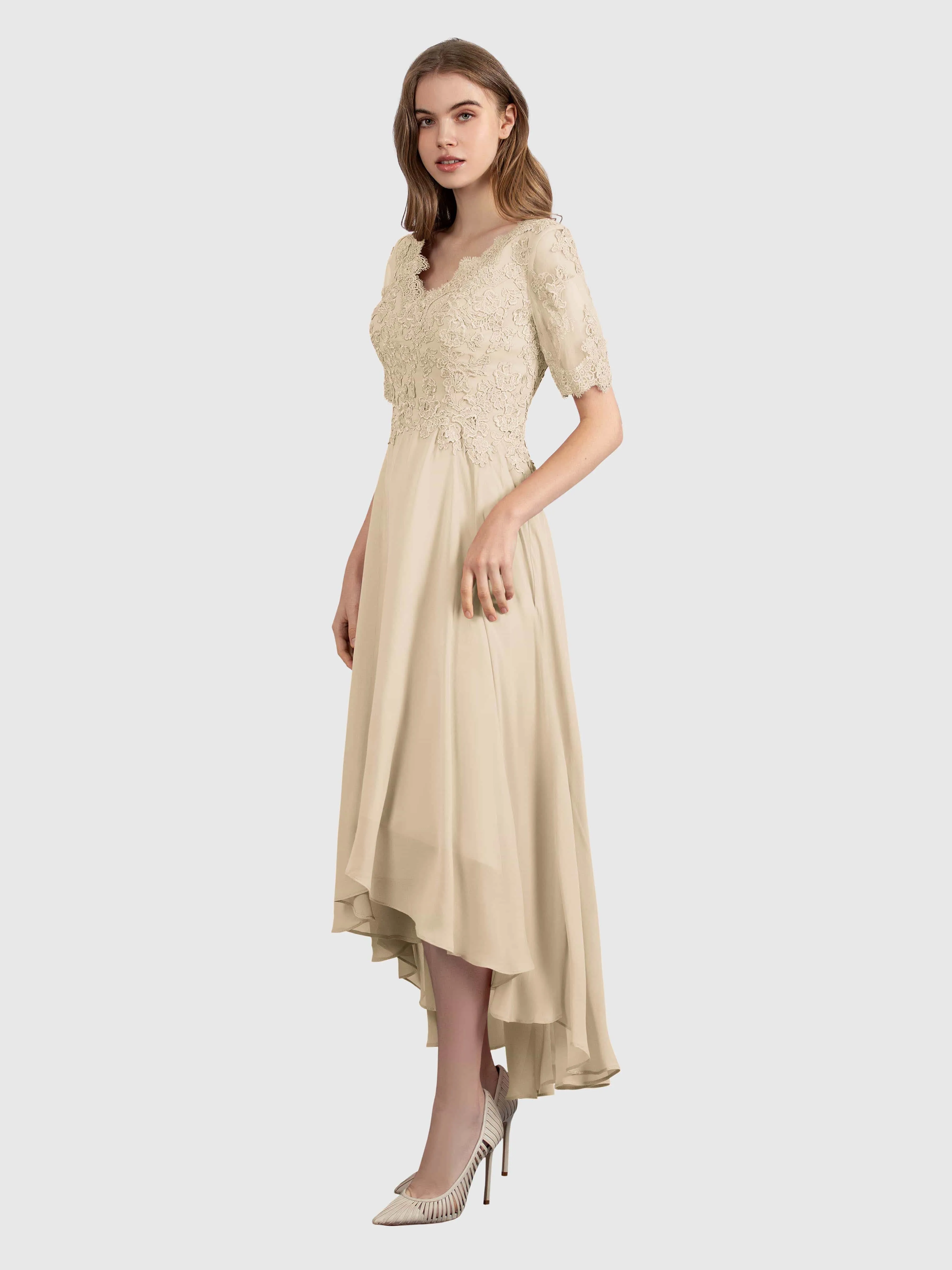 Amelia Chic Asymmetrical Short Sleeves Bridesmaid Dresses