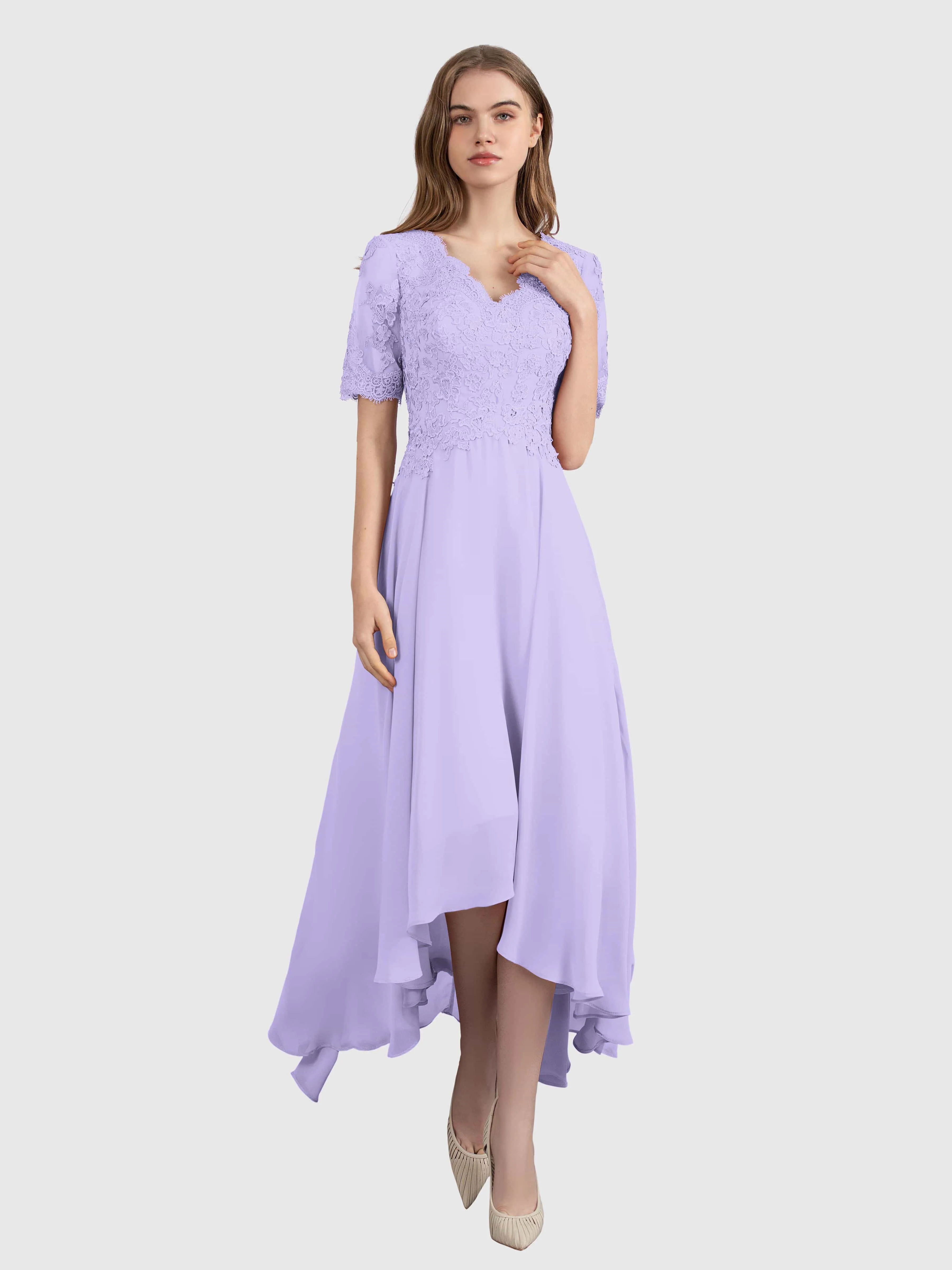Amelia Chic Asymmetrical Short Sleeves Bridesmaid Dresses