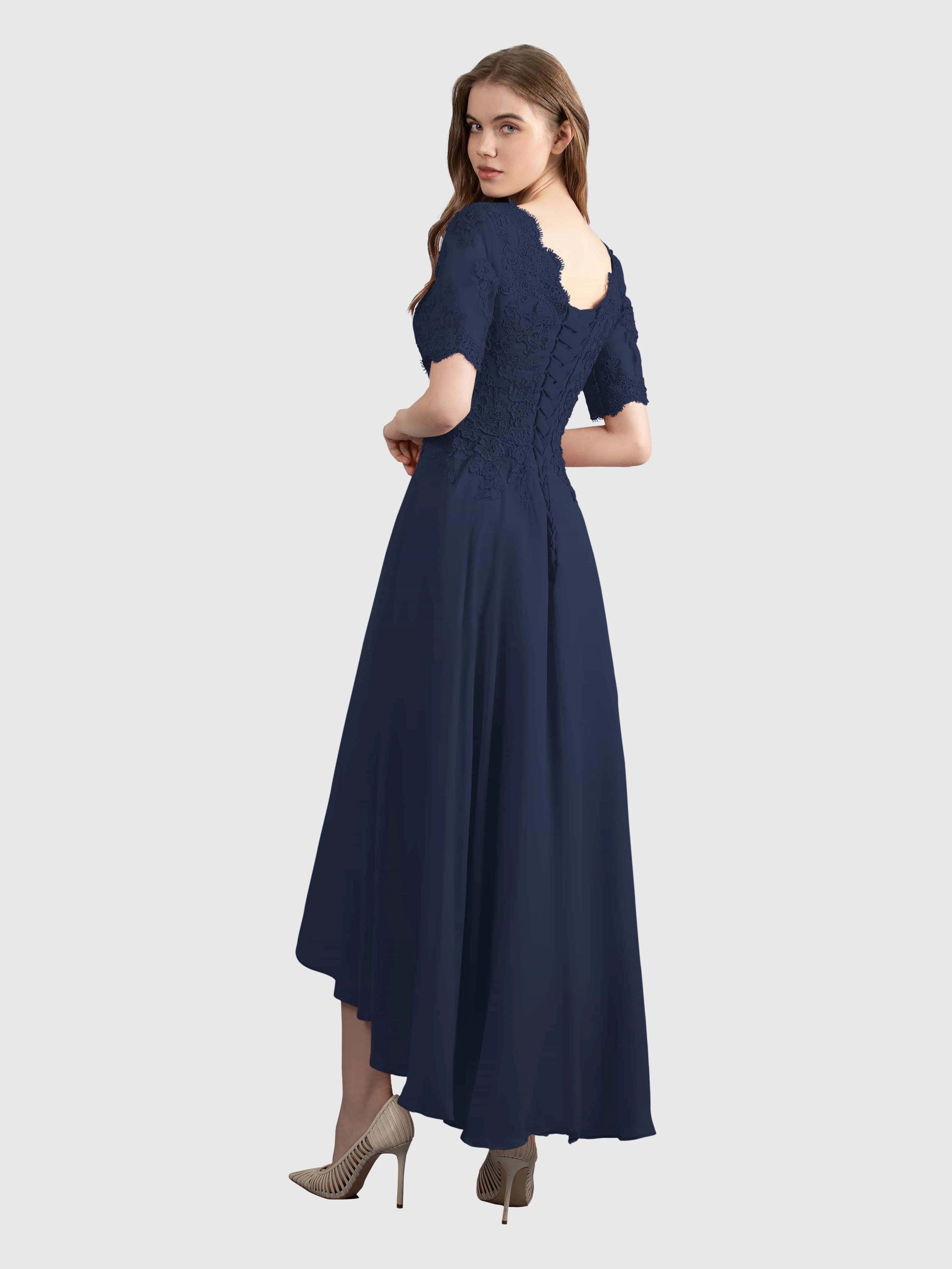 Amelia Chic Asymmetrical Short Sleeves Bridesmaid Dresses