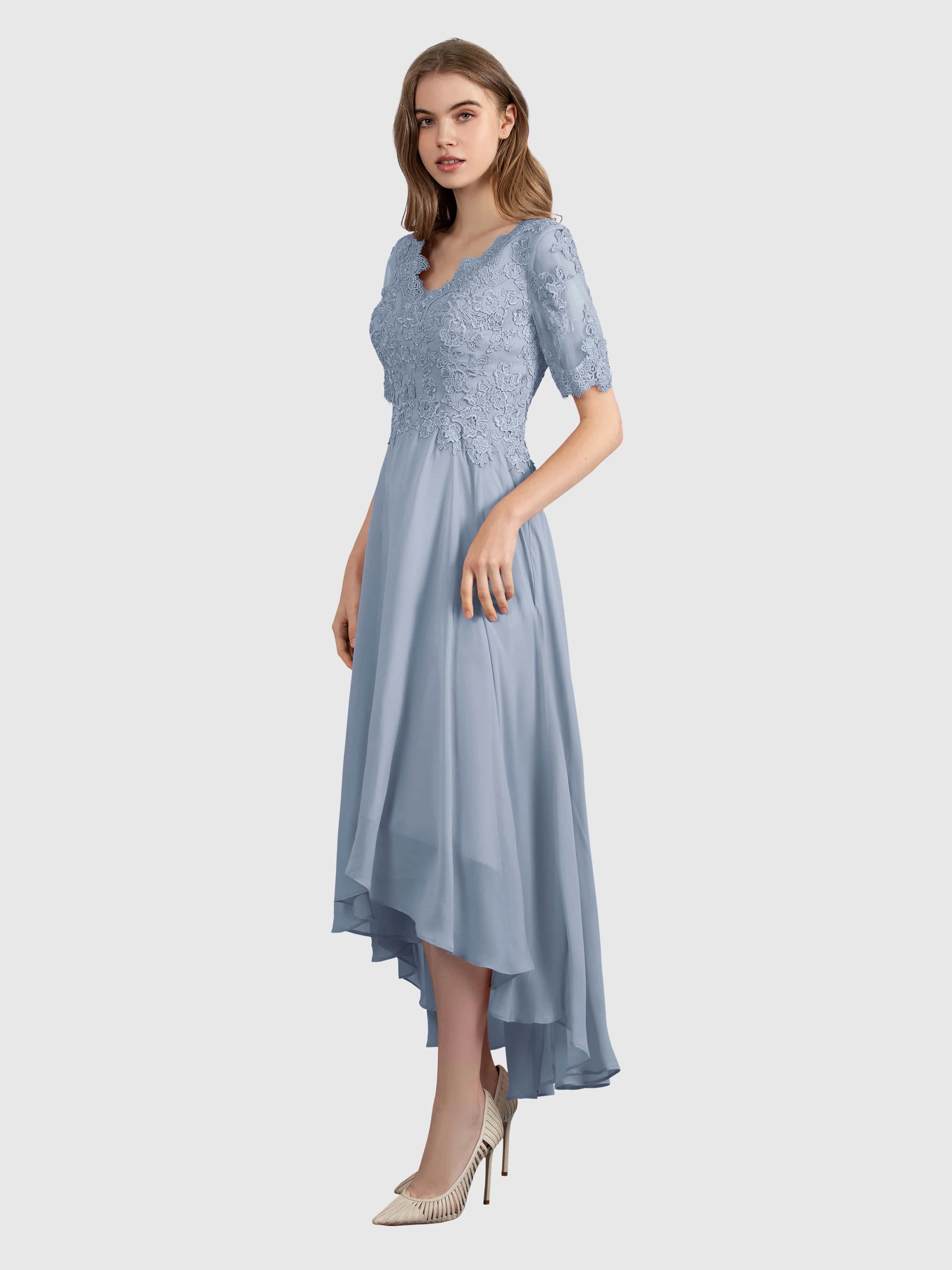Amelia Chic Asymmetrical Short Sleeves Bridesmaid Dresses