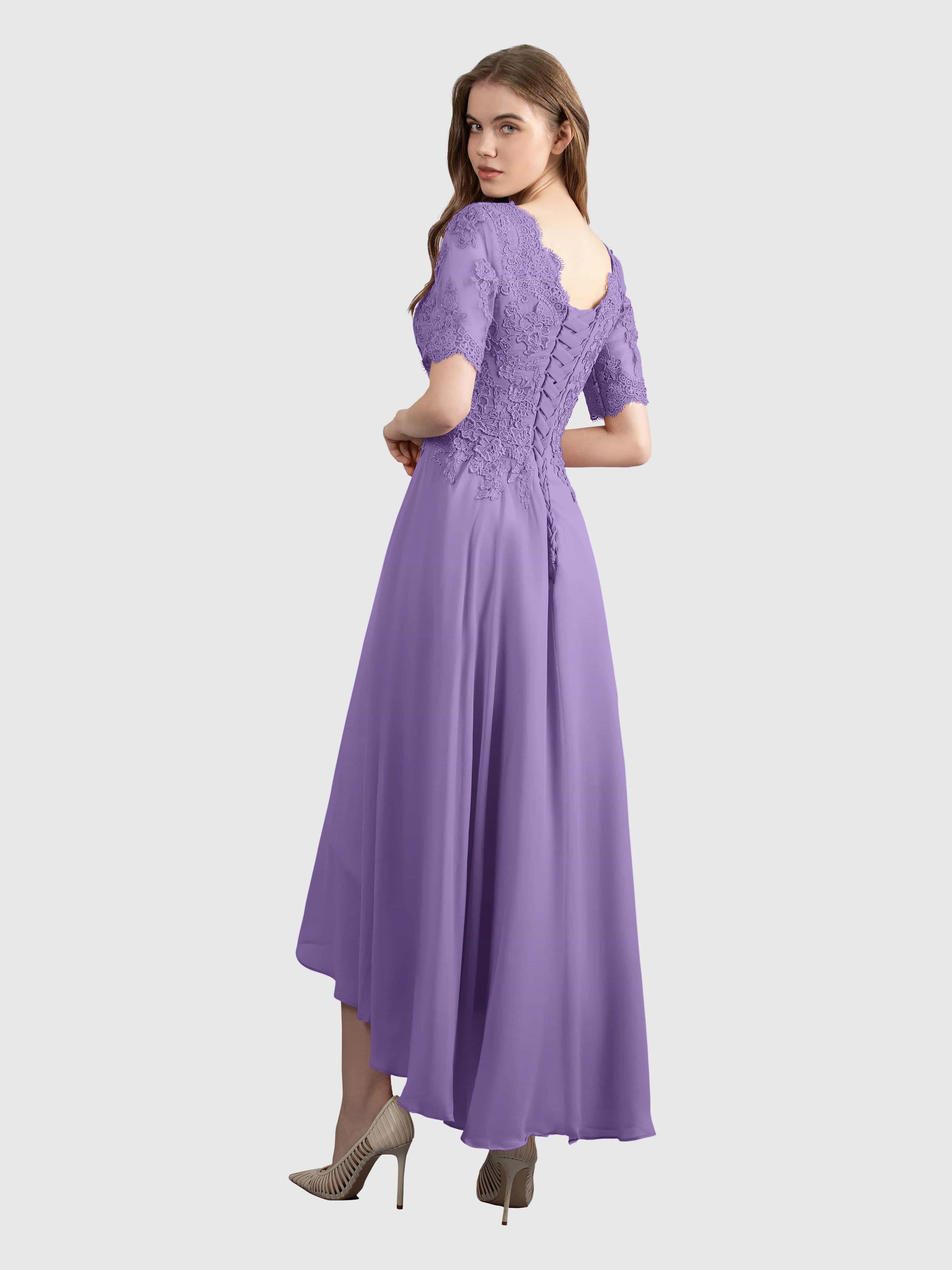 Amelia Chic Asymmetrical Short Sleeves Bridesmaid Dresses